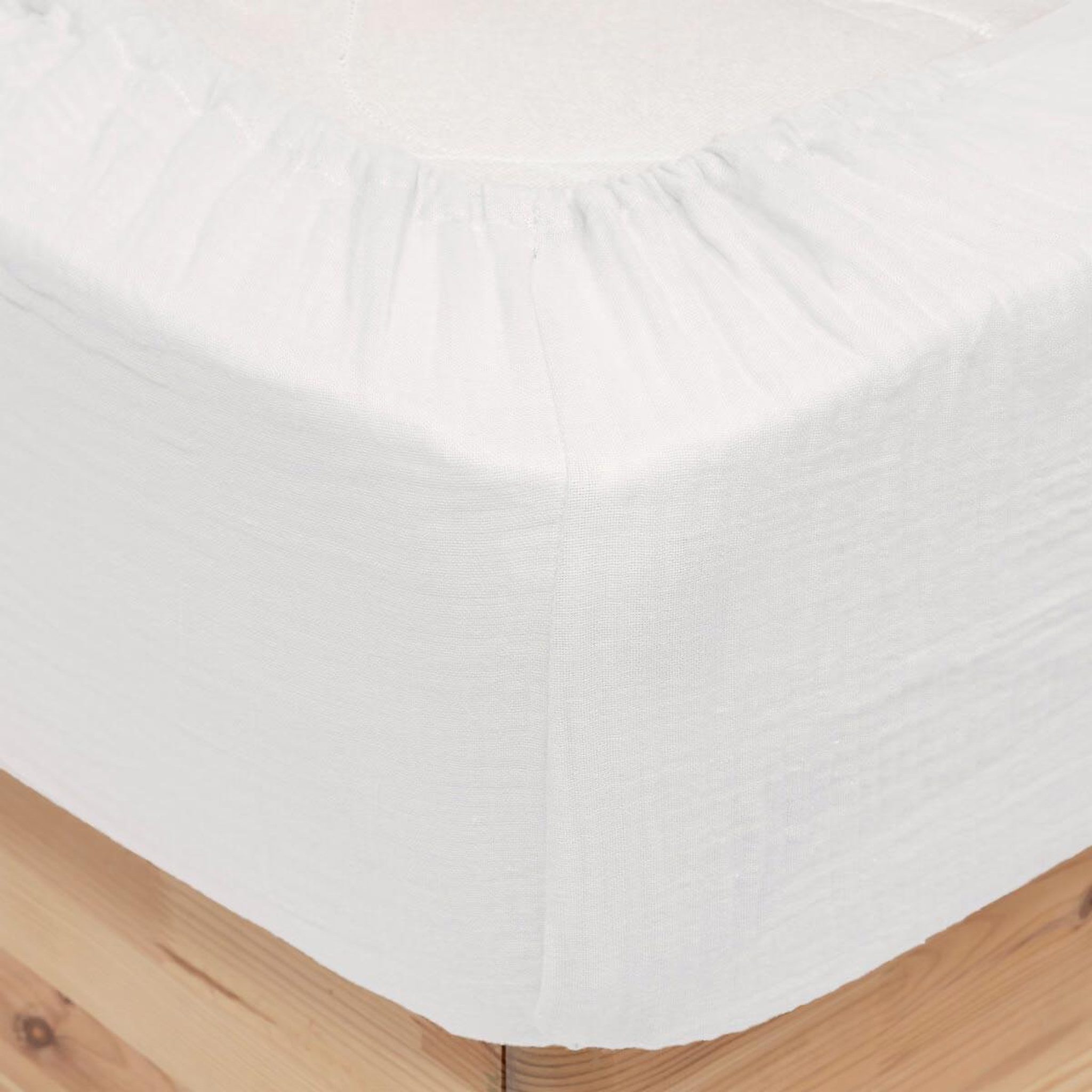 ATMOSPHERA Drap housse en gaze de coton  flora  160x200cm blanc