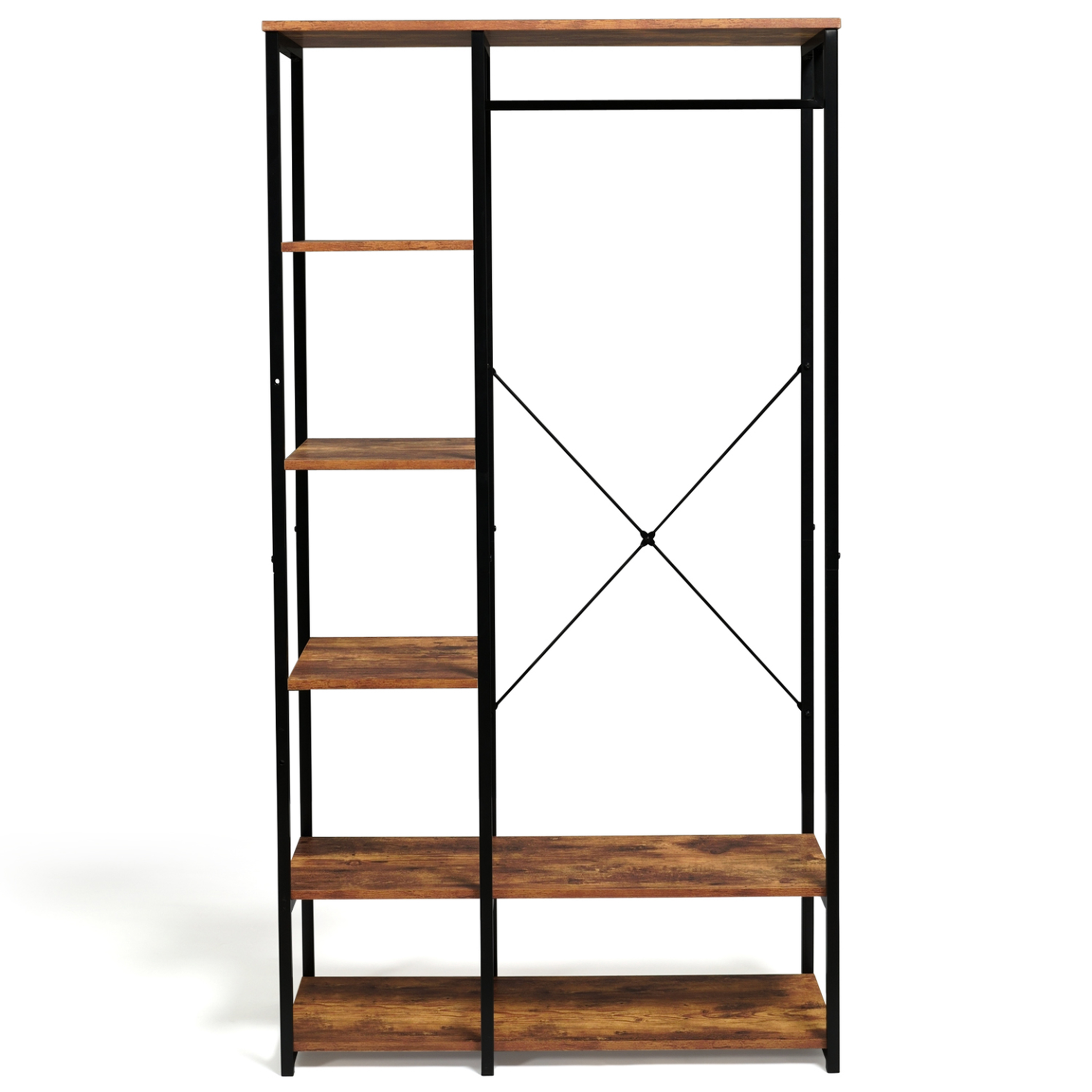 Voir la diapositive 3 : ID MARKET Dressing penderie étagères l. 90 cm hawkins bois foncé design industriel
