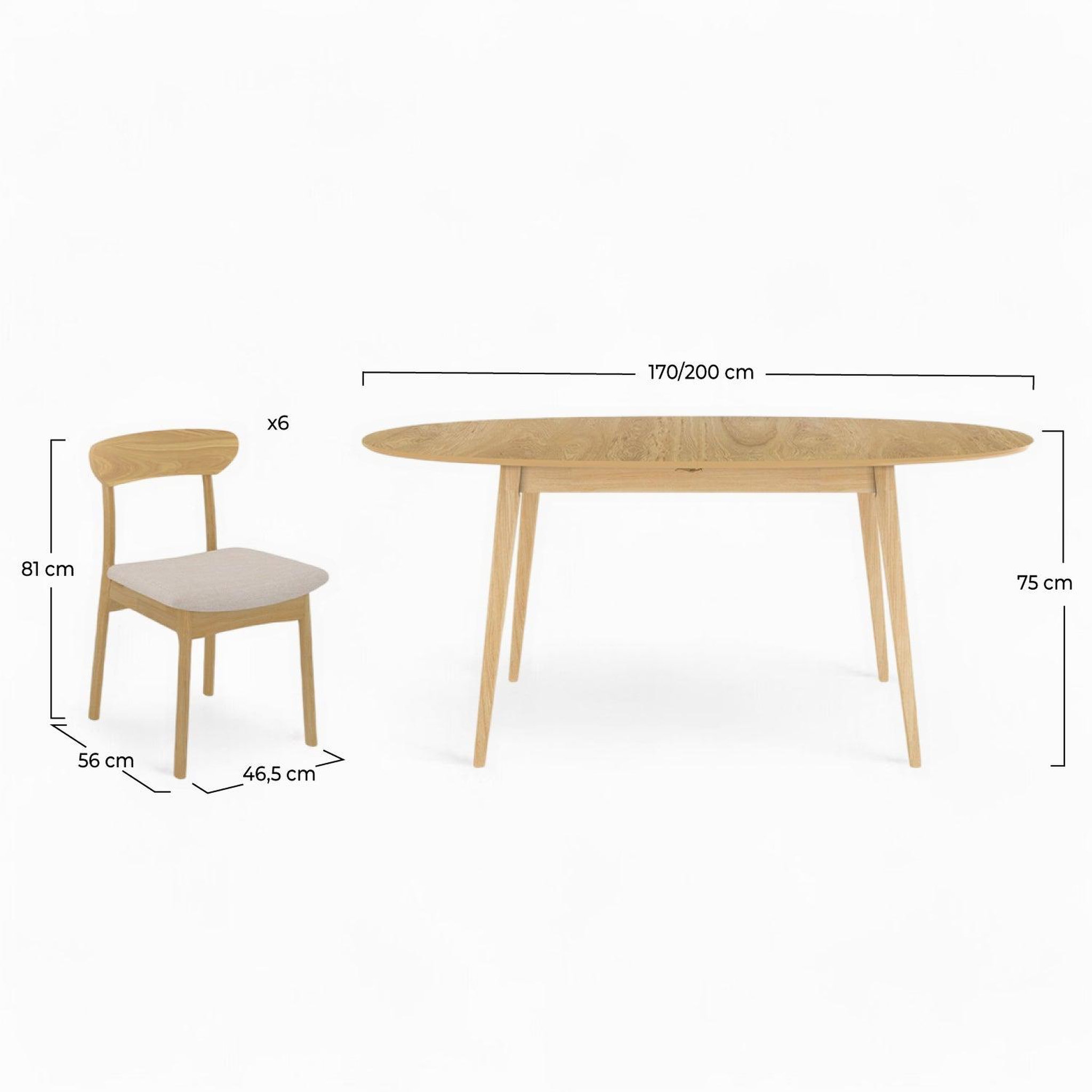 Voir la diapositive 4 : MAISON PAVANE Table et chaises en bois clair 6 personnes-eddy