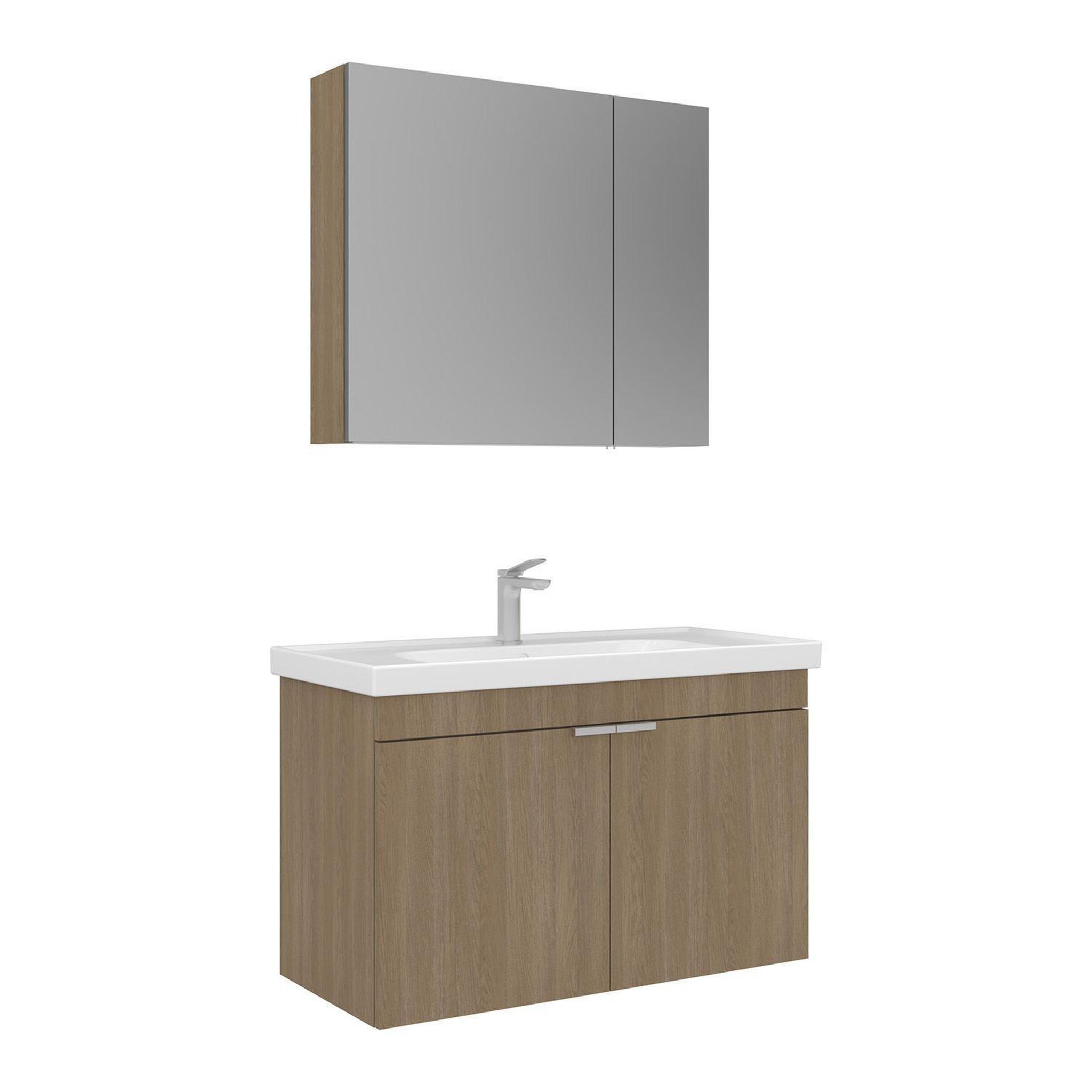 Habitat et Jardin Meuble avec simple vasque et miroir  Desna 90  - 90 x 45 x 58 cm - Oak