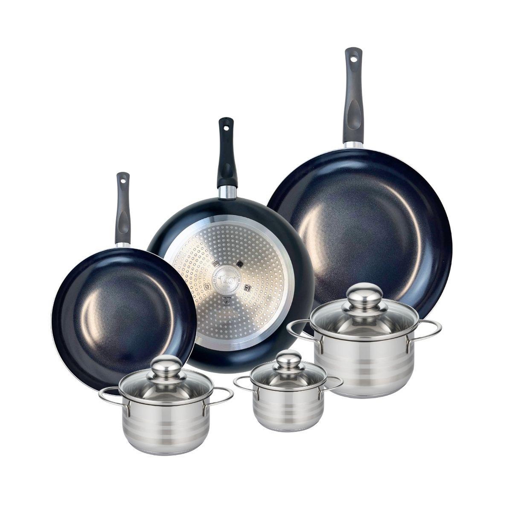 ELO Ensemble de 3 poêles de cuisson 24, 28 et 32 cm et 3 faitouts 12, 14 et 16 cm elo prima brillant