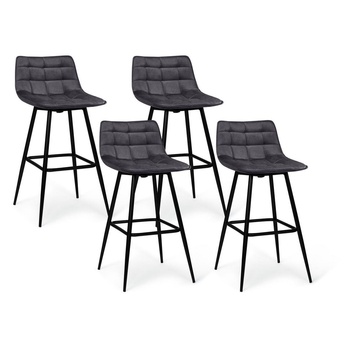 Lot de 4 tabourets chaises de bar assise velour pieds métal SIA