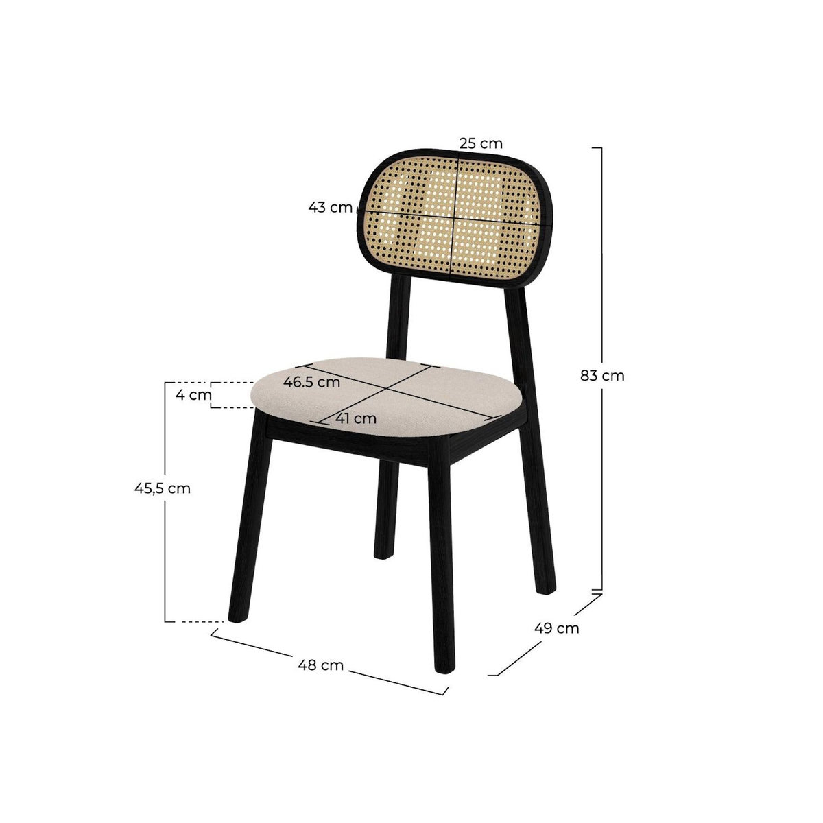 Rendez vous déco Lot de 2 chaises en bois noir, tissu beige et rotin synthétique-Maria