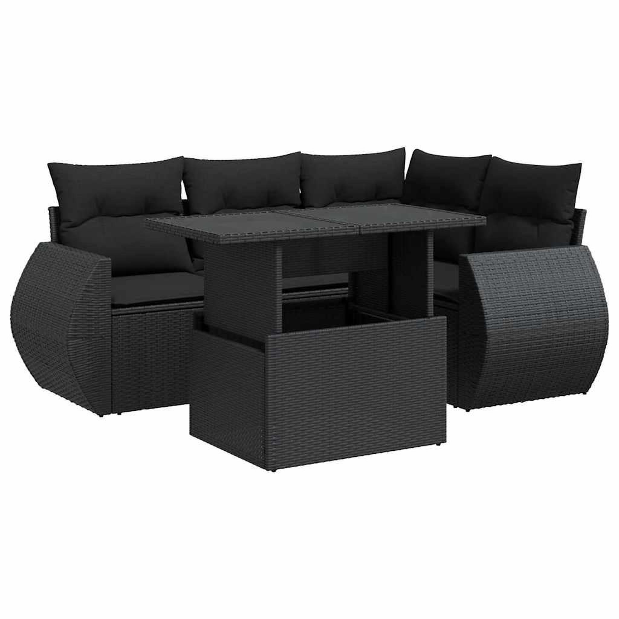 Voir la diapositive 2 : VIDAXL Salon de jardin 5 pcs avec coussins noir resine tressee