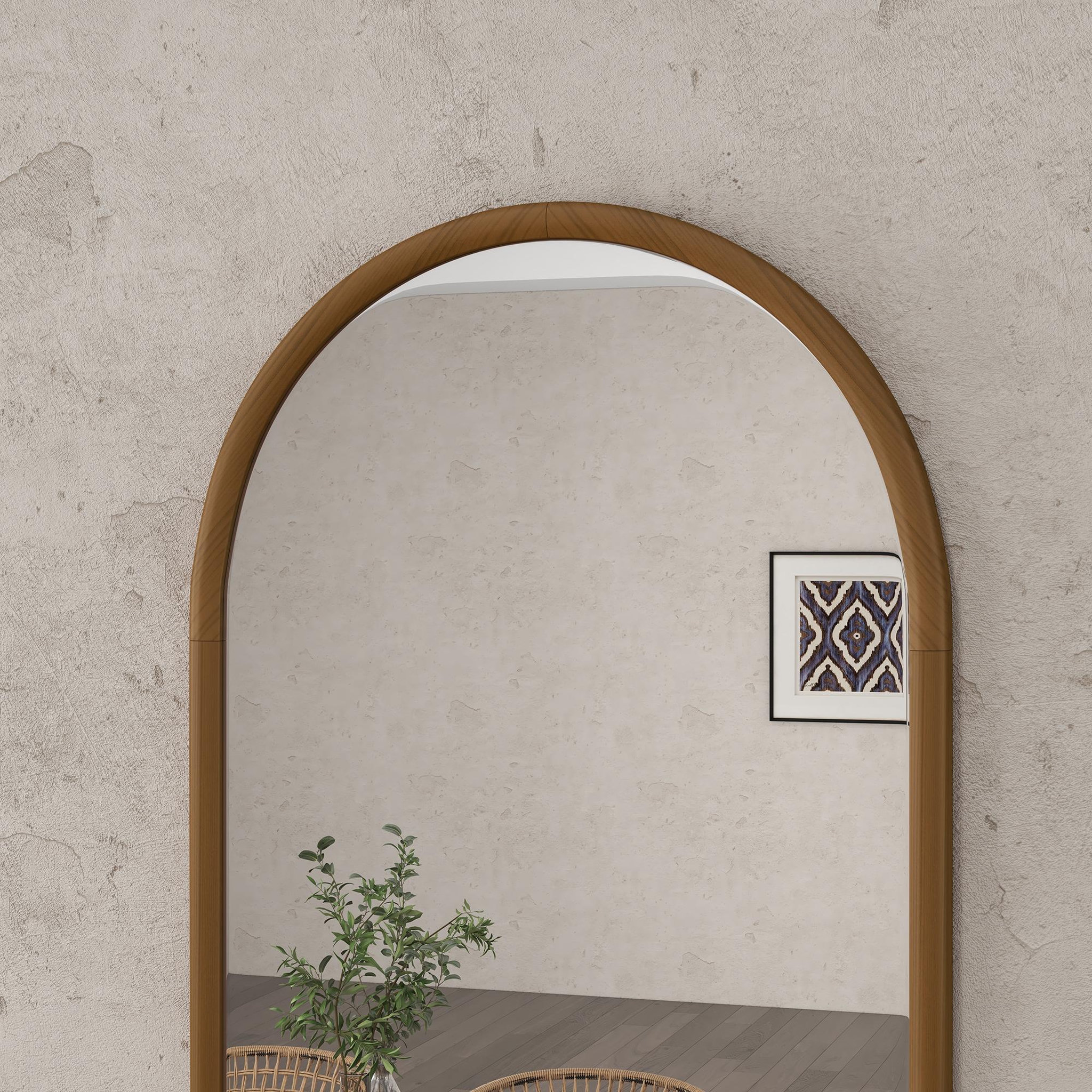 Voir la diapositive 5 : HOMCOM Miroir mural arche, 110 x 65 cm cadre en bois, miroir arqué pour le salon, la chambre, l'entrée, brun foncé