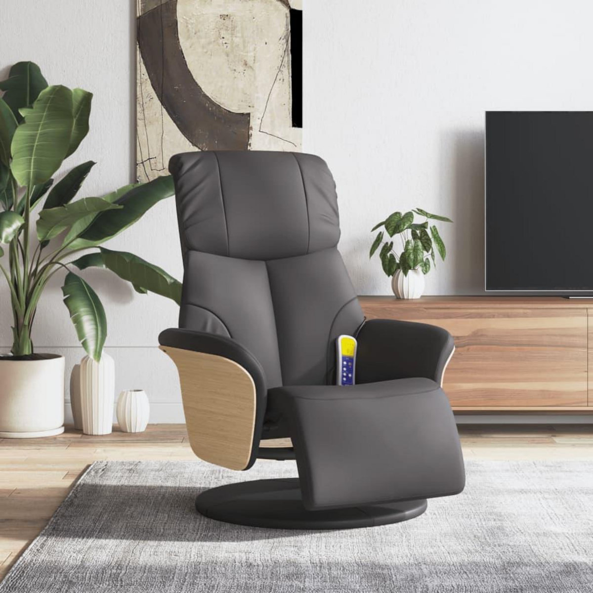 VIDAXL Fauteuil inclinable de massage repose-pieds gris similicuir