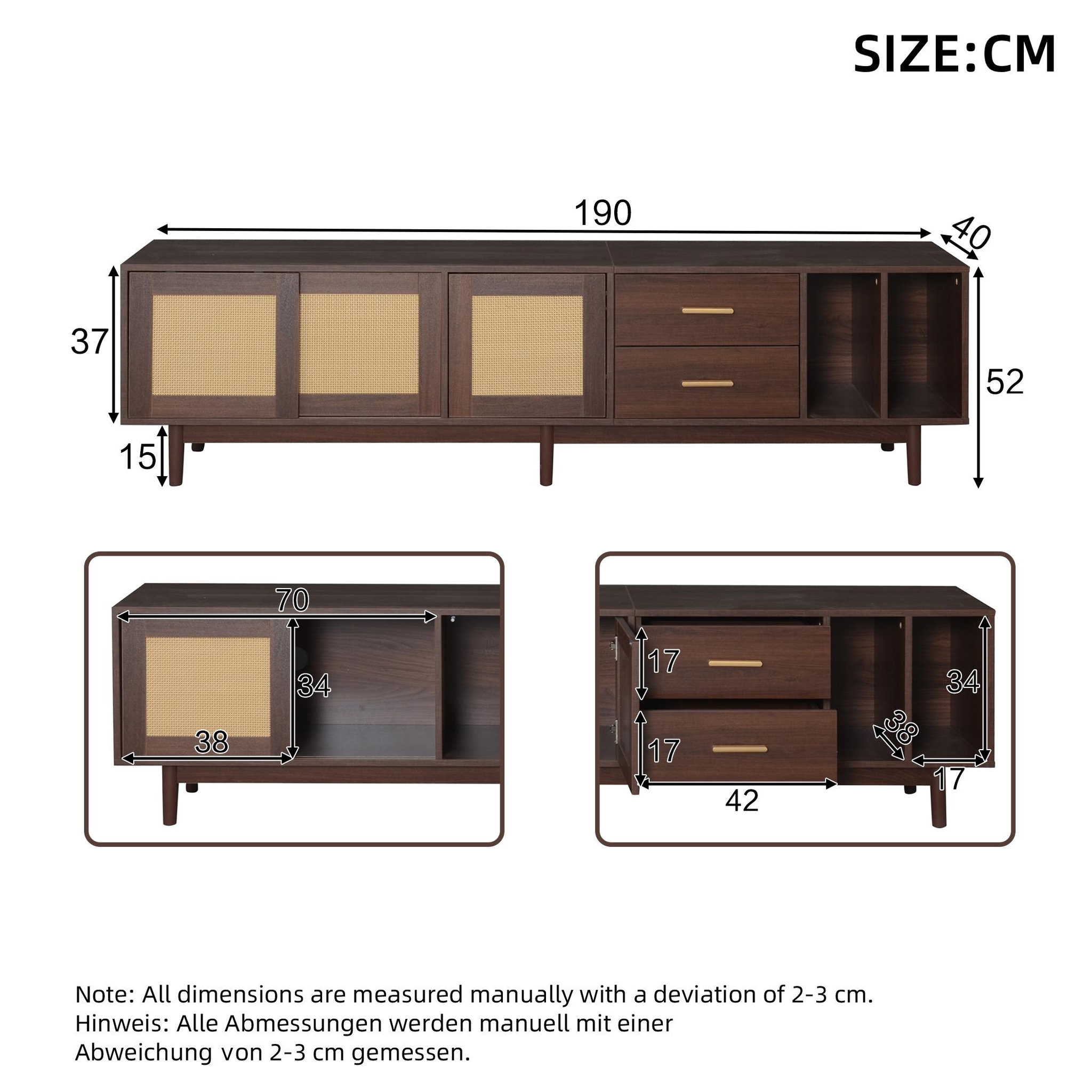 Voir la diapositive 3 : MERAX Meuble tv marron 190cm mdf