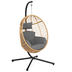 ID MARKET Fauteuil oeuf suspendu ajouré effet rotin avec coussin gris