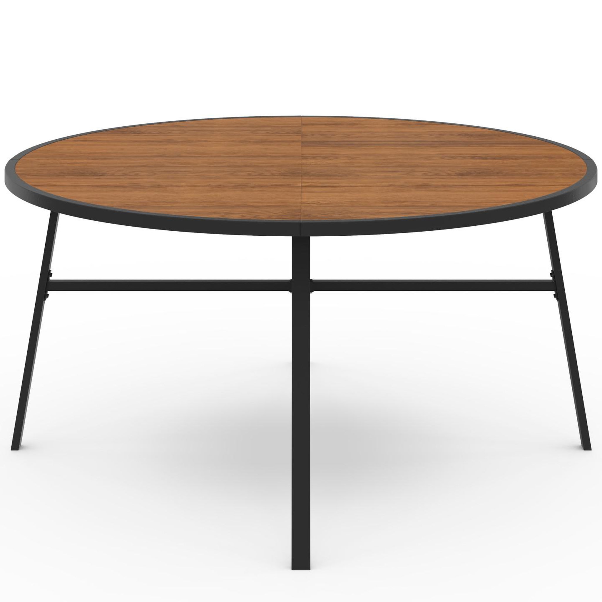 Voir la diapositive 3 : ID MARKET Salon de jardin noumea table ronde 150 cm plateau verre trempé effet bois et 8 chaises empilables noir et bois