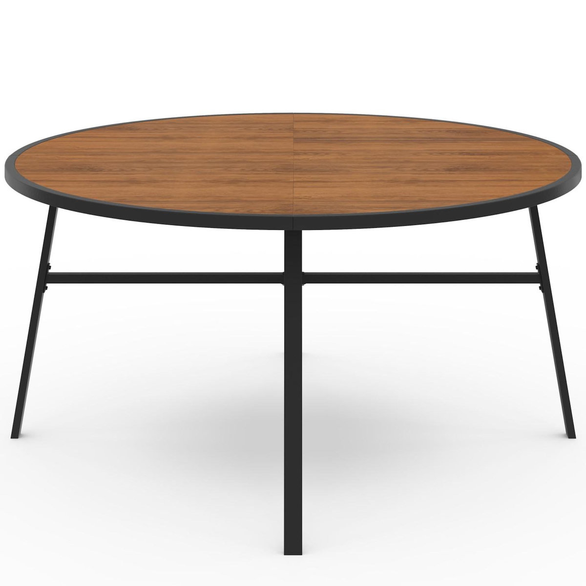 ID MARKET Salon de jardin NOUMEA table ronde 150 cm plateau verre trempé effet bois et 8 chaises empilables noir et bois