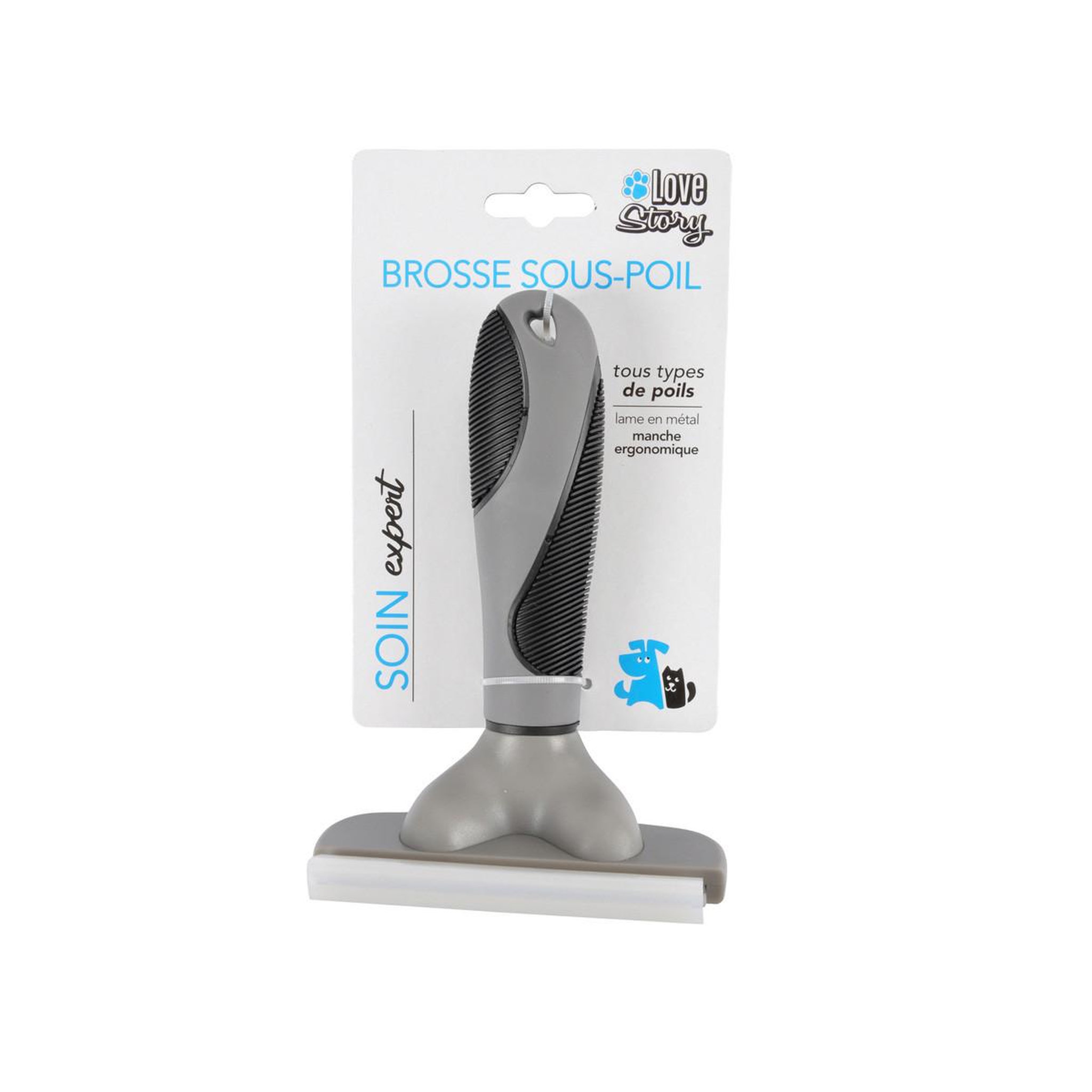 Voir la diapositive 4 : LOVE STORY Brosse pour chien & chat  sous poils  16cm gris