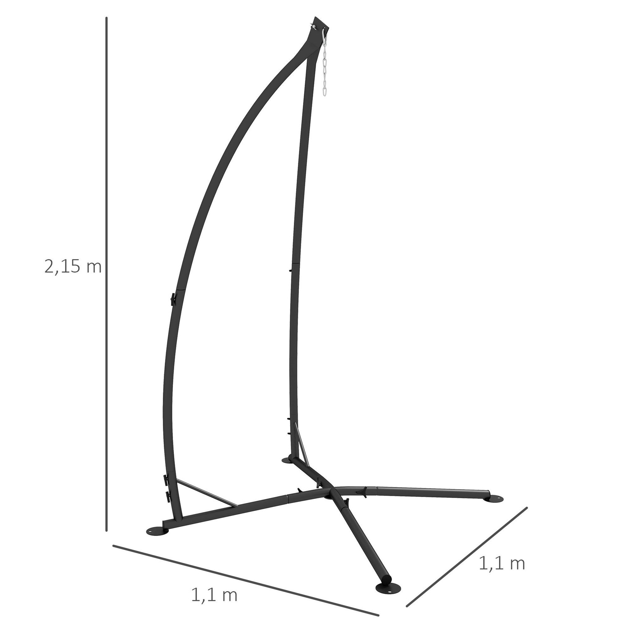 Voir la diapositive 3 : OUTSUNNY Support fauteuil suspendu - pied fauteuil suspendu - H. 215 cm - charge max. reco. 130 Kg - métal noir