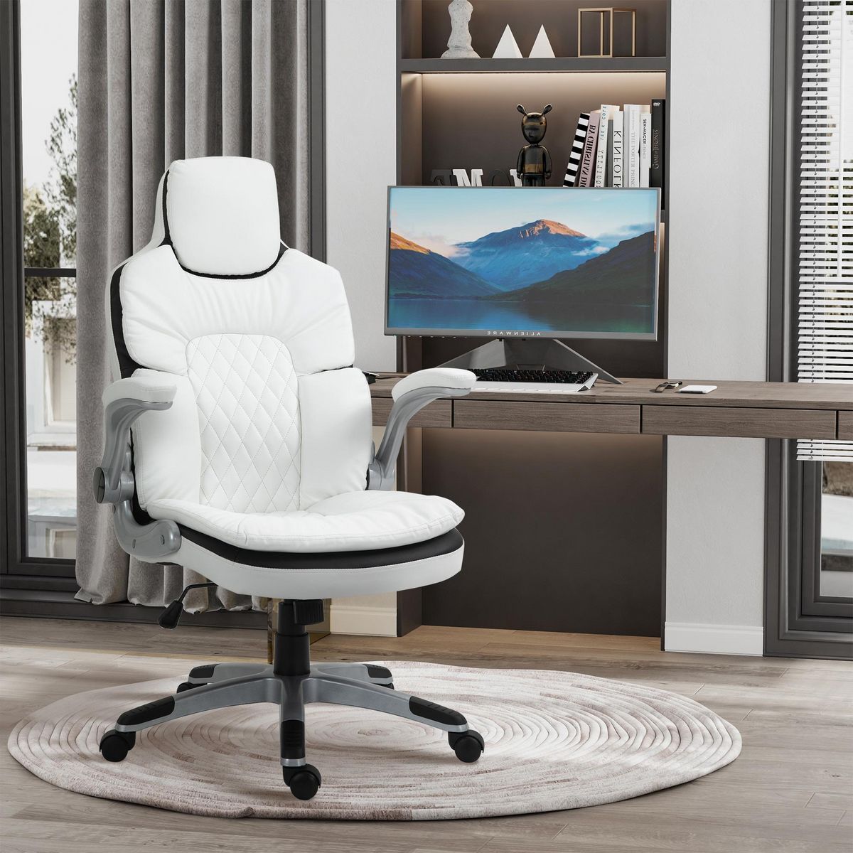 HOMCOM HOMCOM Fauteuil de bureau manager gaming style baquet racing dossier assise capitonné revêtement synthétique blanc noir