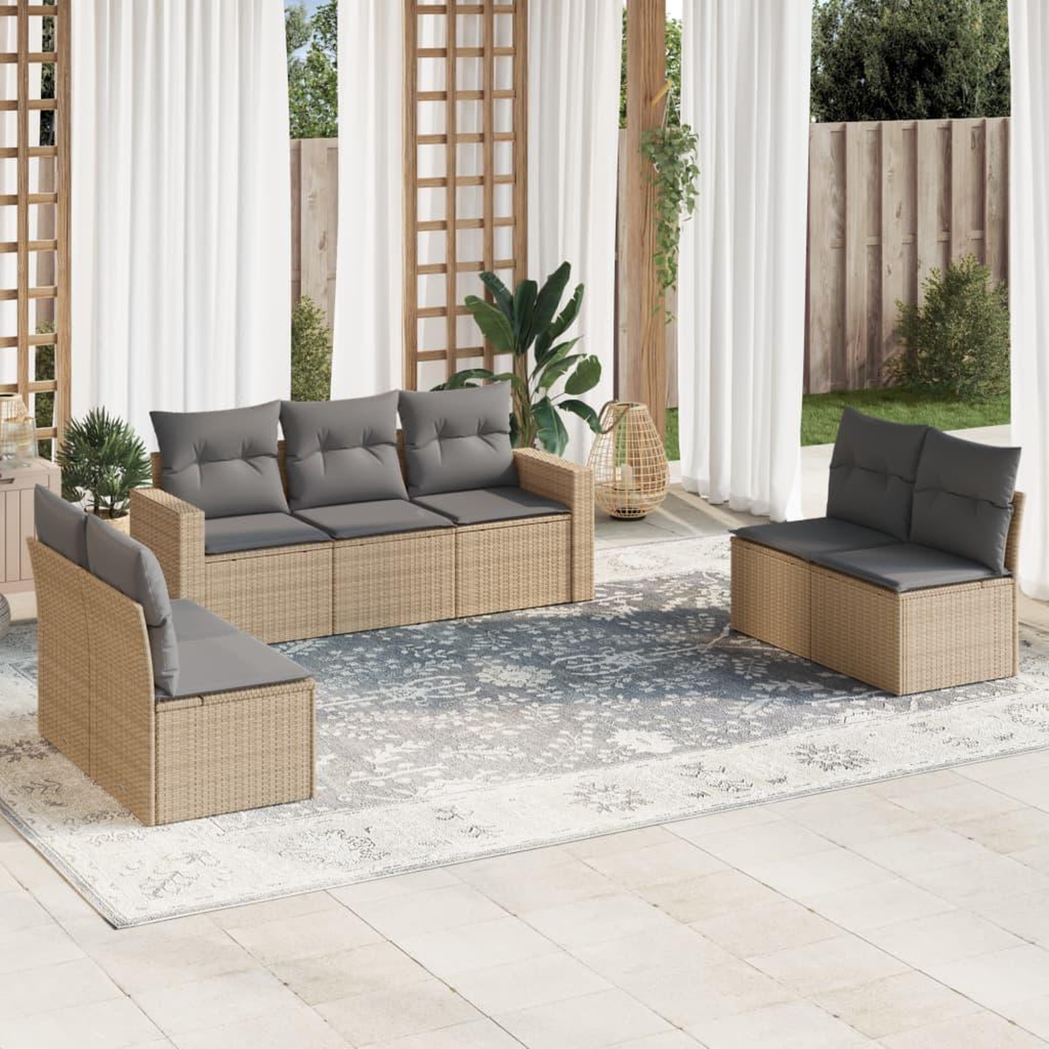 VIDAXL Salon de jardin avec coussins 7 pcs beige resine tressee