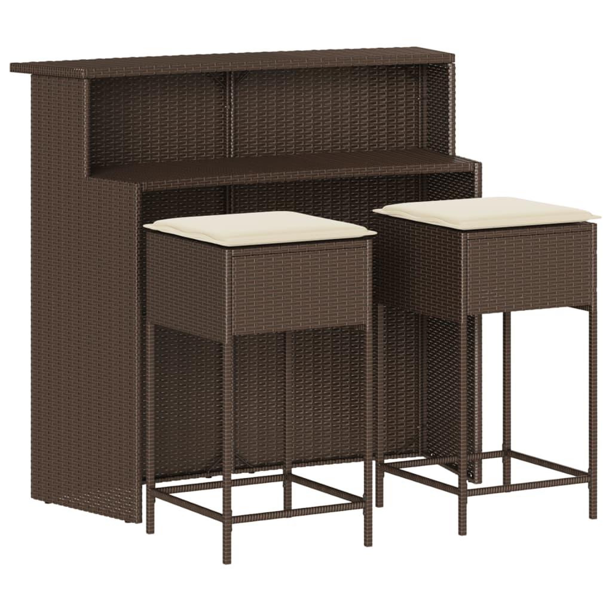 Voir la diapositive 2 : VIDAXL Ensemble de bar de jardin 3 pcs et coussins brun resine tressee