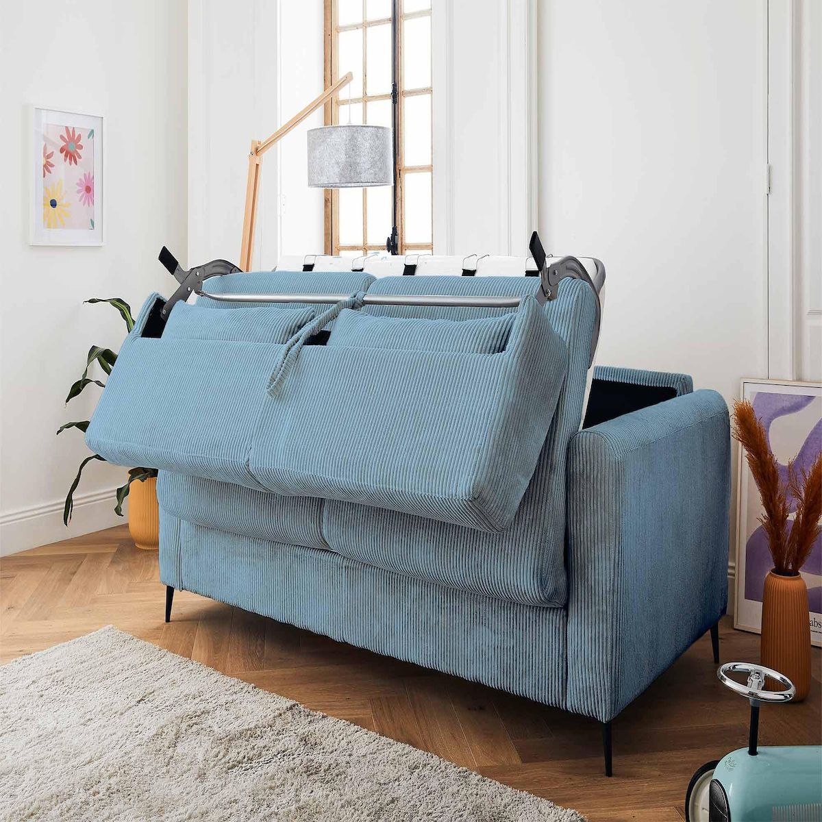 LISA DESIGN Owen - canapé 3 places convertible express couchage quotidien 140 cm matelas 12 cm en velours côtelé
