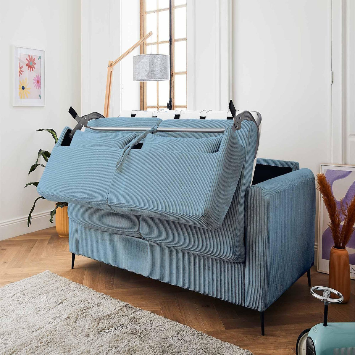 LISA DESIGN Owen - canapé 3 places convertible express couchage quotidien 140 cm matelas 12 cm en velours côtelé