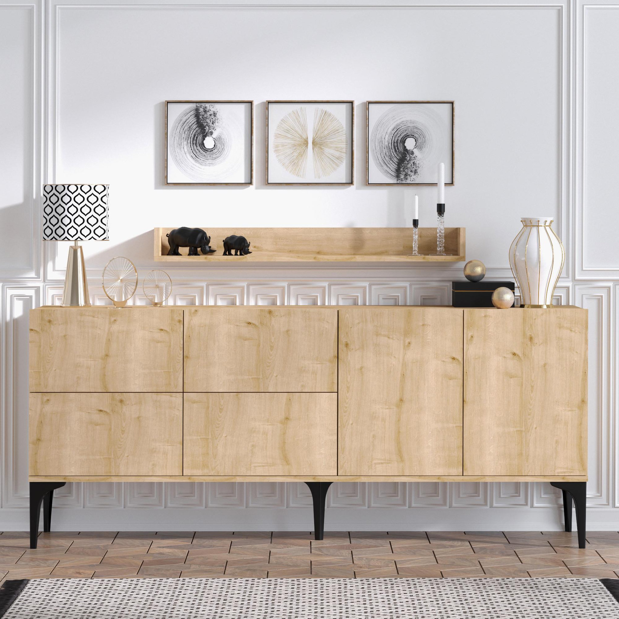 Voir la diapositive 2 : Habitat et Jardin Buffet en bois  stella  - 180 x 40 x 55 cm - chêne saphir