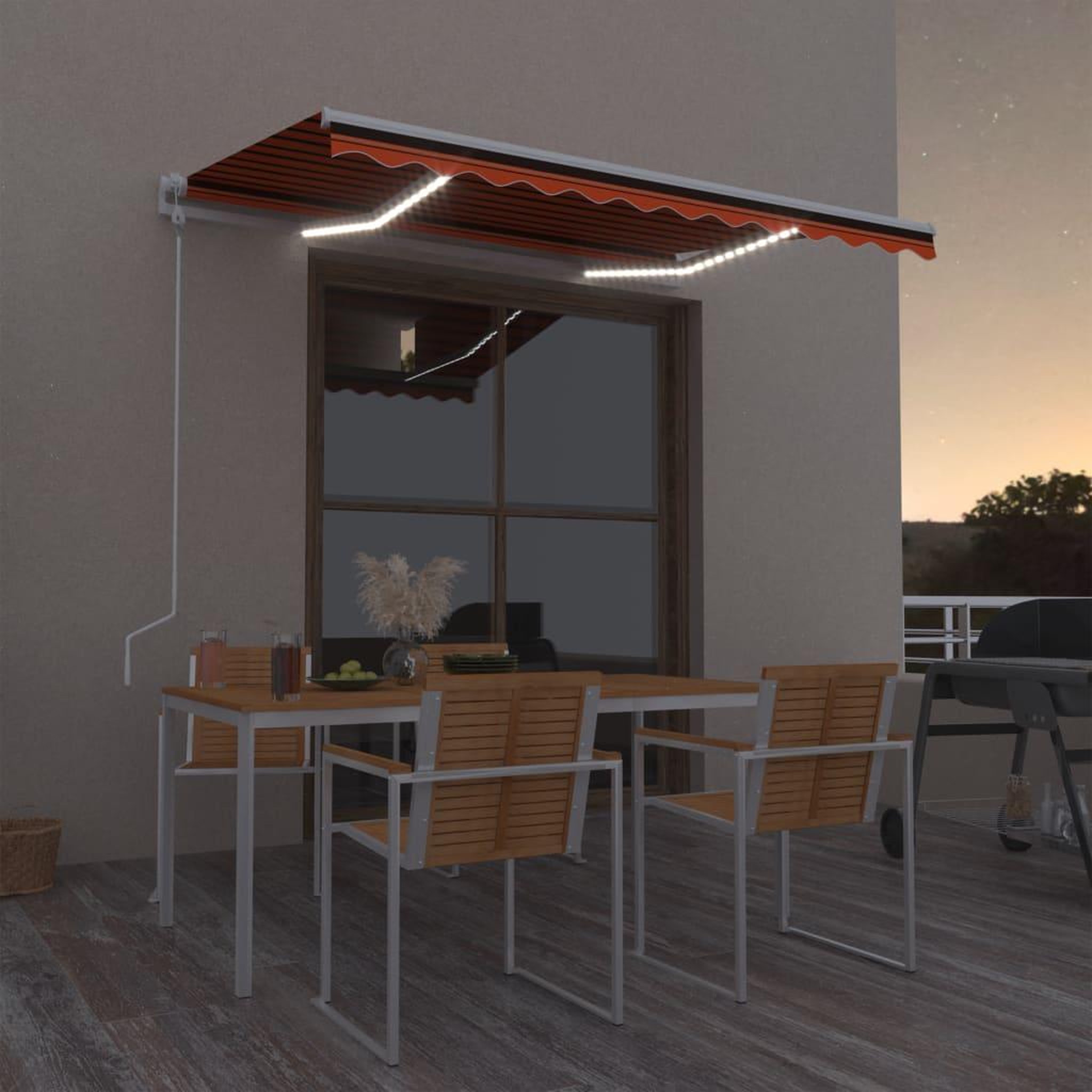 VIDAXL Auvent automatique capteur de vent/LED 350x250 cm Orange/marron