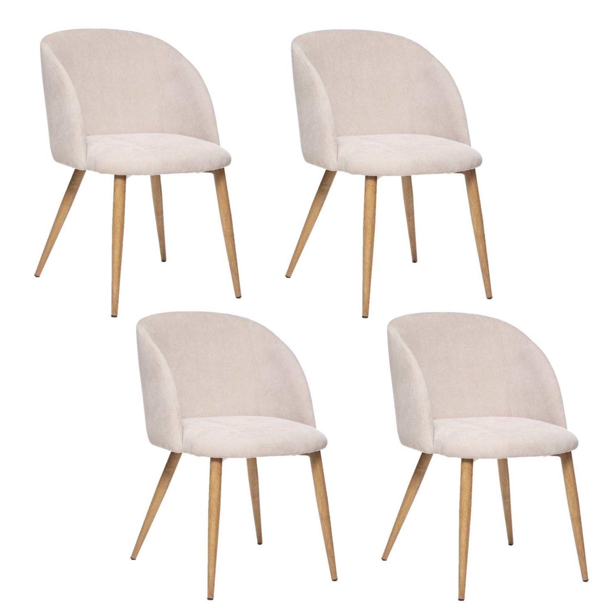 TOILINUX Lot de 4 chaises en velours côtelé et pieds effet hêtre CELESTE. Coloris disponibles : Beige, Marron