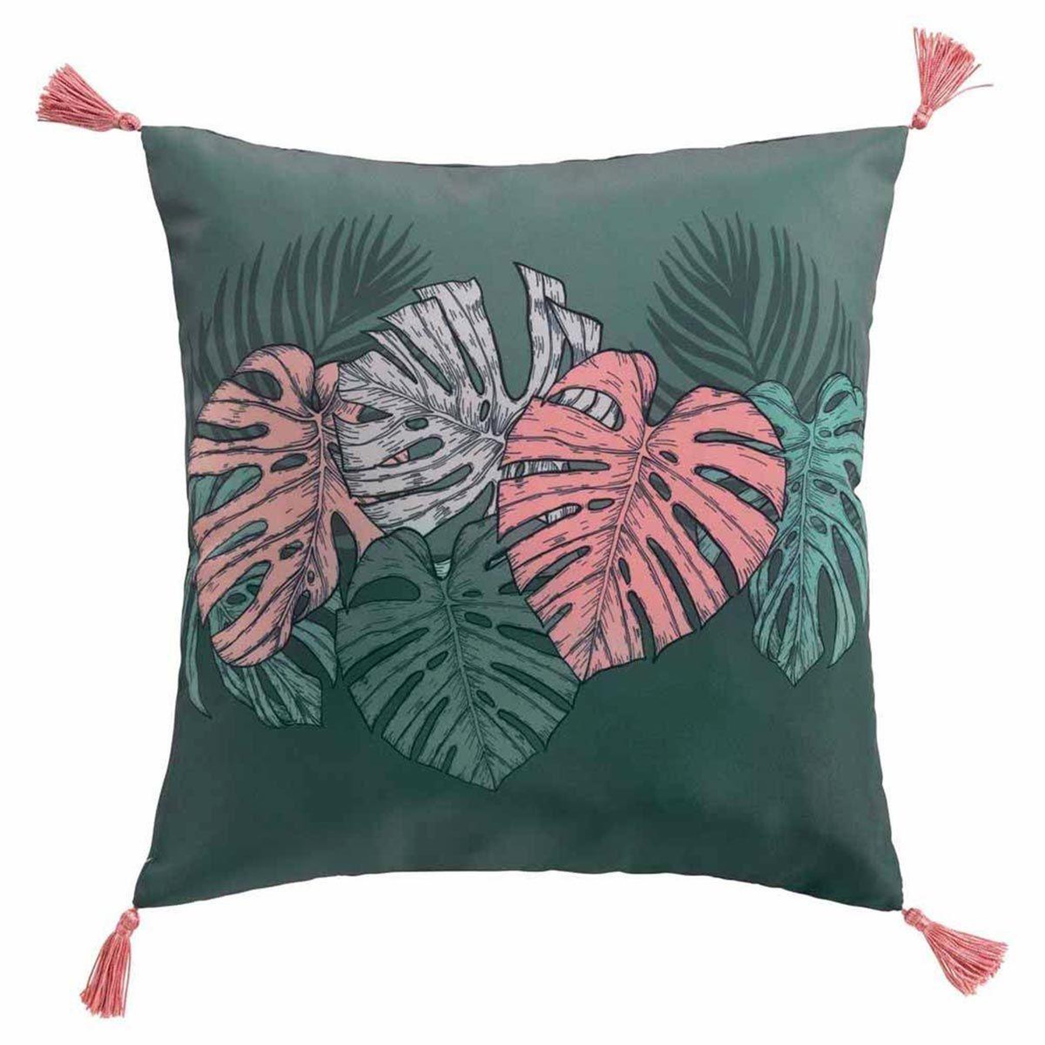 Douceur d'Intérieur Coussin à pompons  jardin intérieur  40x40cm vert
