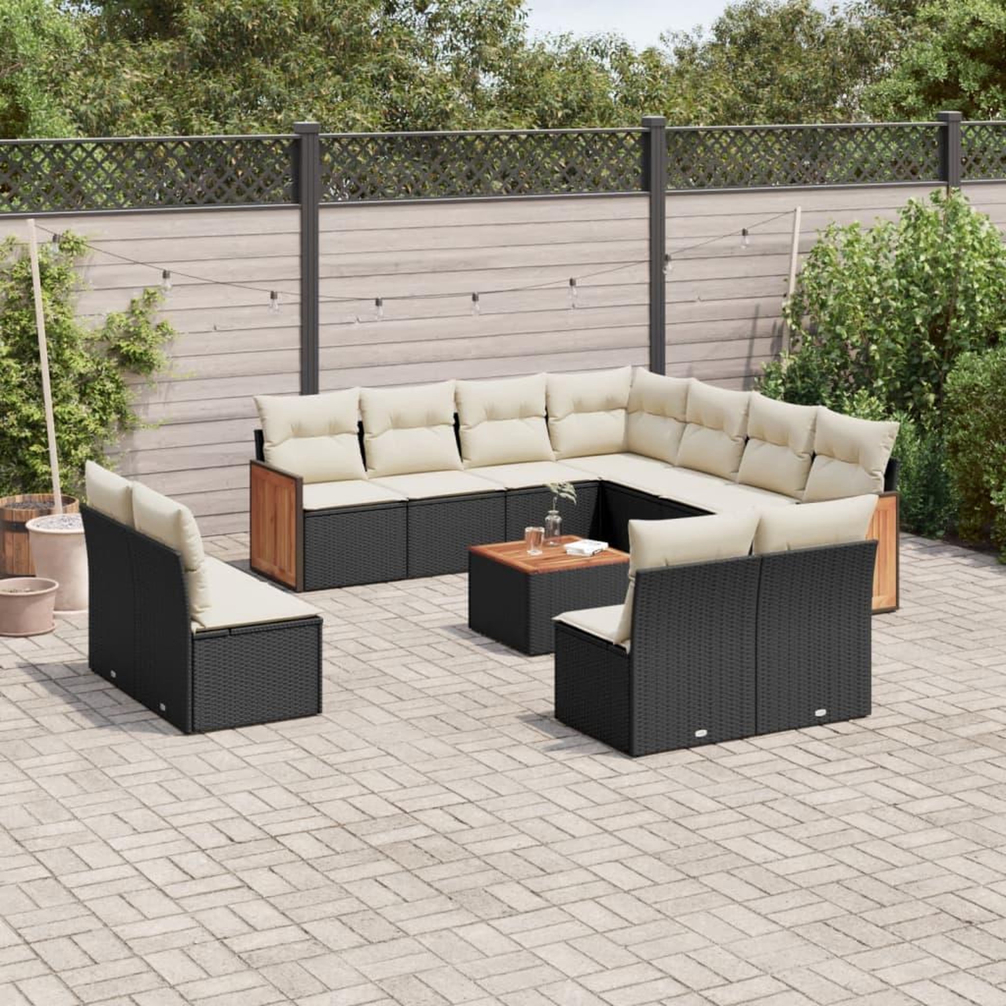 VIDAXL Salon de jardin 12 pcs avec coussins noir resine tressee