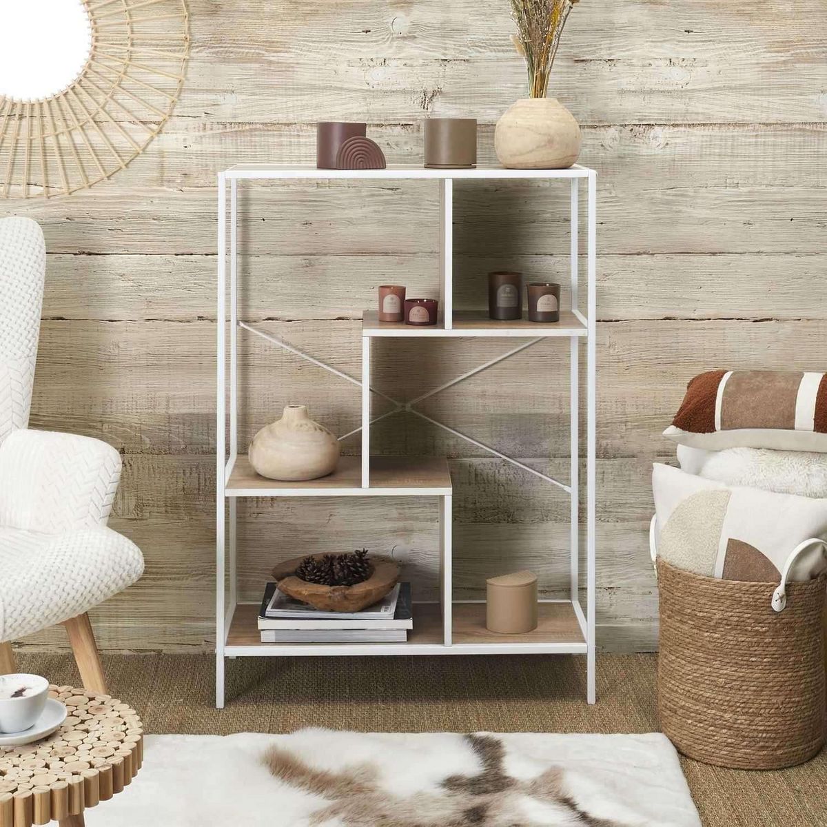 The Home Deco Factory Etagère en bois et métal EDISON - H. 113 cm - Blanc et marron