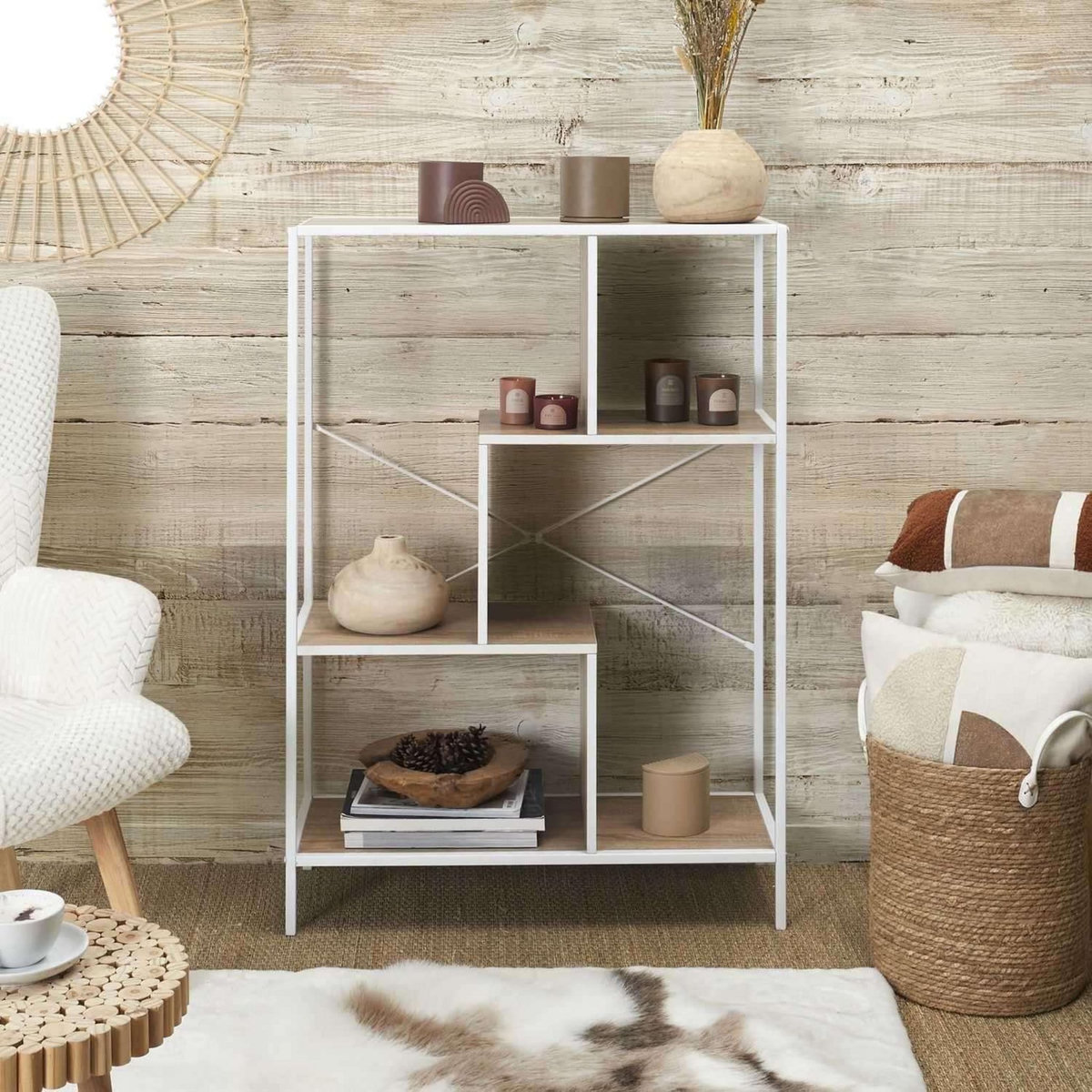 The Home Deco Factory Etagère en bois et métal EDISON - H. 113 cm - Blanc et marron