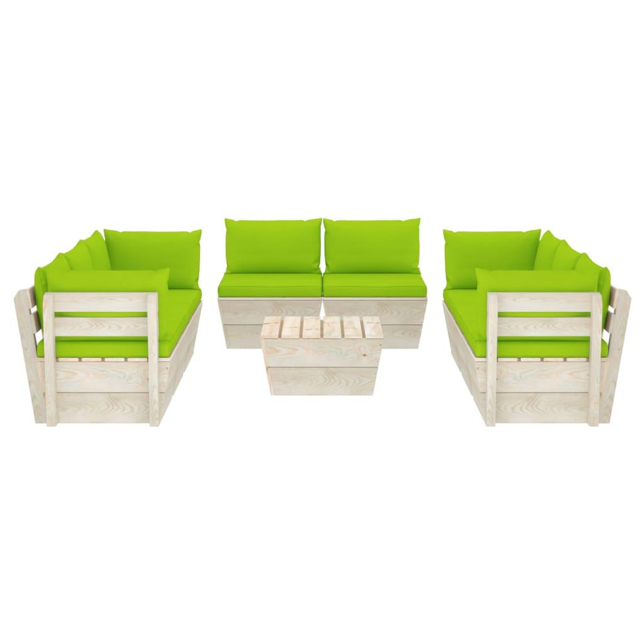 Voir la diapositive 3 : VIDAXL Salon de jardin palette 9 pcs avec coussins bois d'epicea