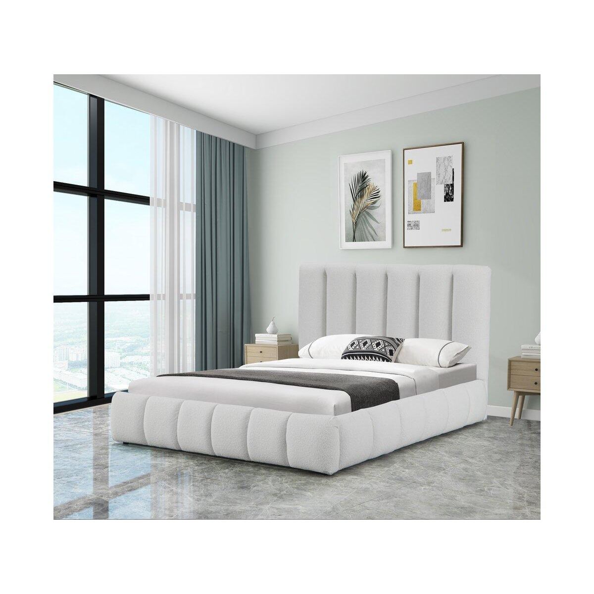 Habitat et Jardin Lit bouclette avec coffre  Annie  - 140 x 190 cm - Blanc