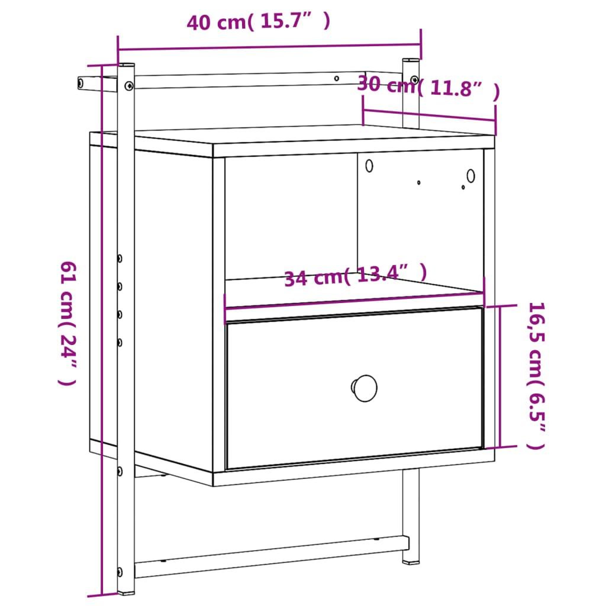 Voir la diapositive 6 : VIDAXL Table de chevet murale sonoma gris 40x30x61cm bois d'ingenierie