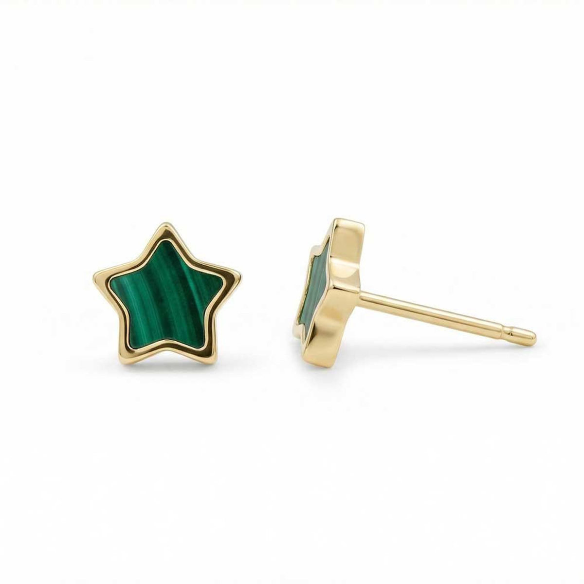 L'ATELIER D'AZUR Boucles d'Oreilles Or Jaune et Malachite - Puces Motif Etoile