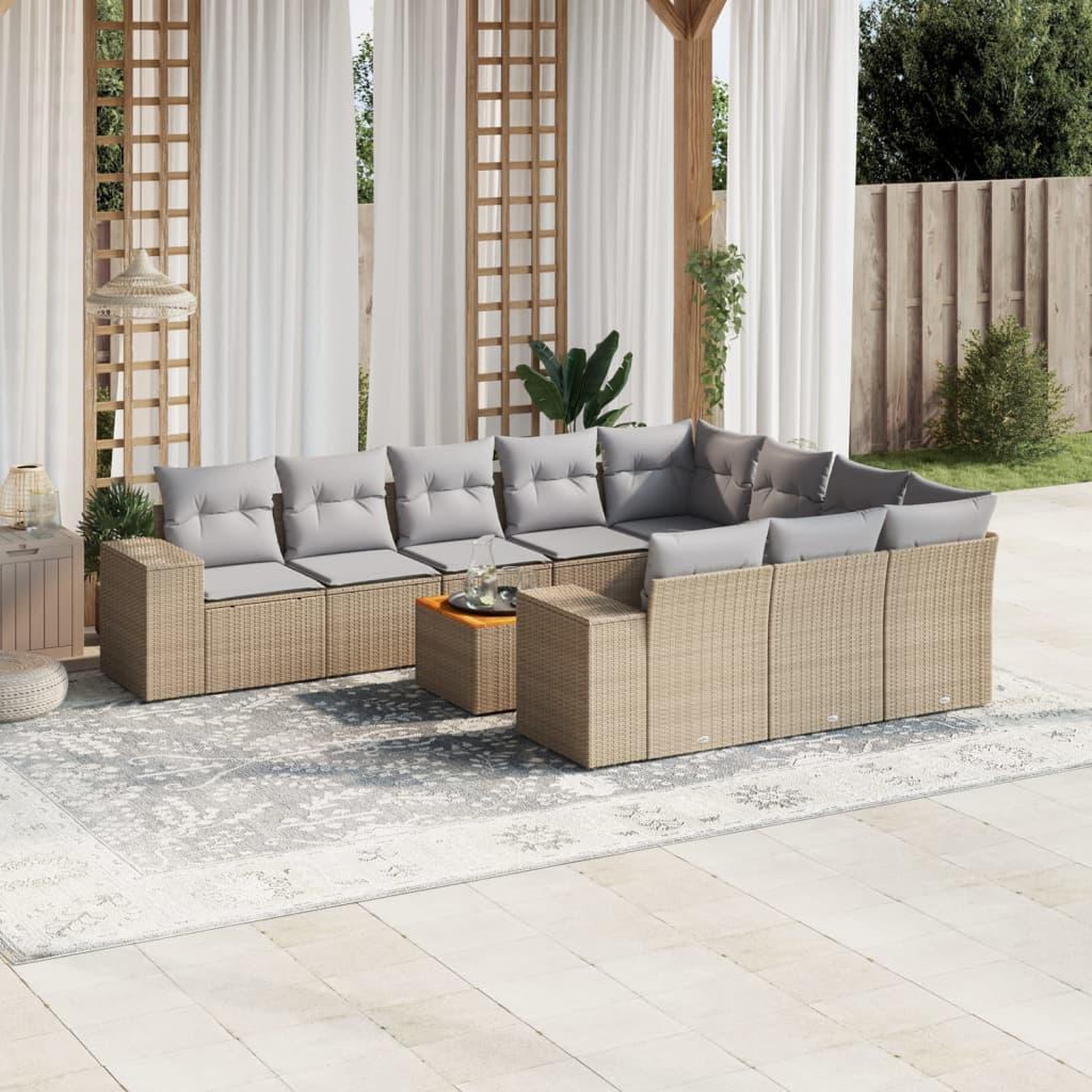 VIDAXL Salon de jardin 11 pcs avec coussins beige resine tressee