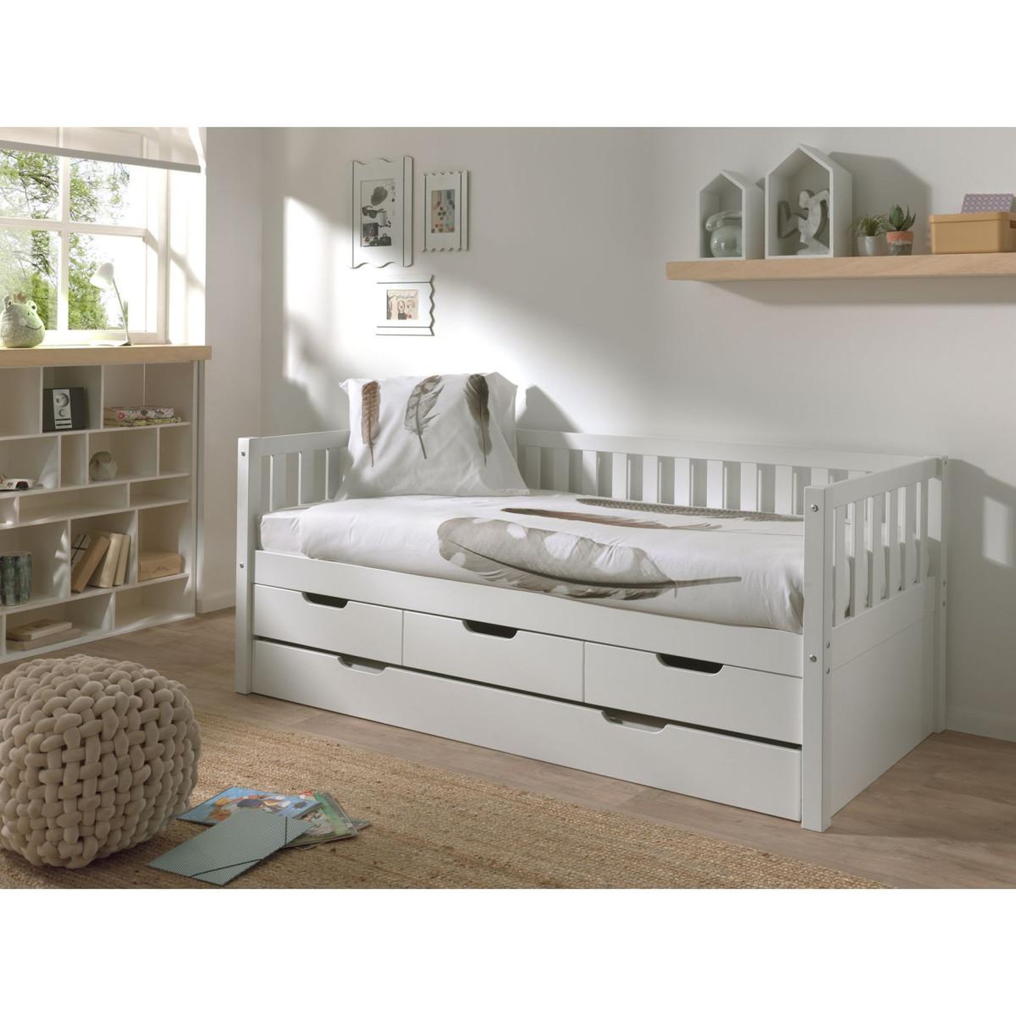 Voir la diapositive 2 : Paris Prix Pack - lit capitaine enfant & tiroir de lit  fritz  90x200cm blanc