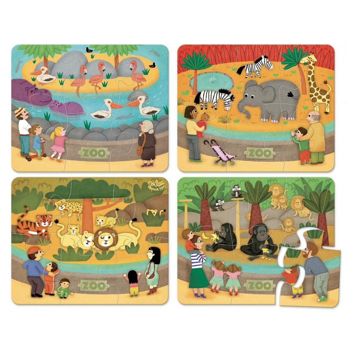 Vilac 4 puzzles de 6 pieces - les animaux du zoo