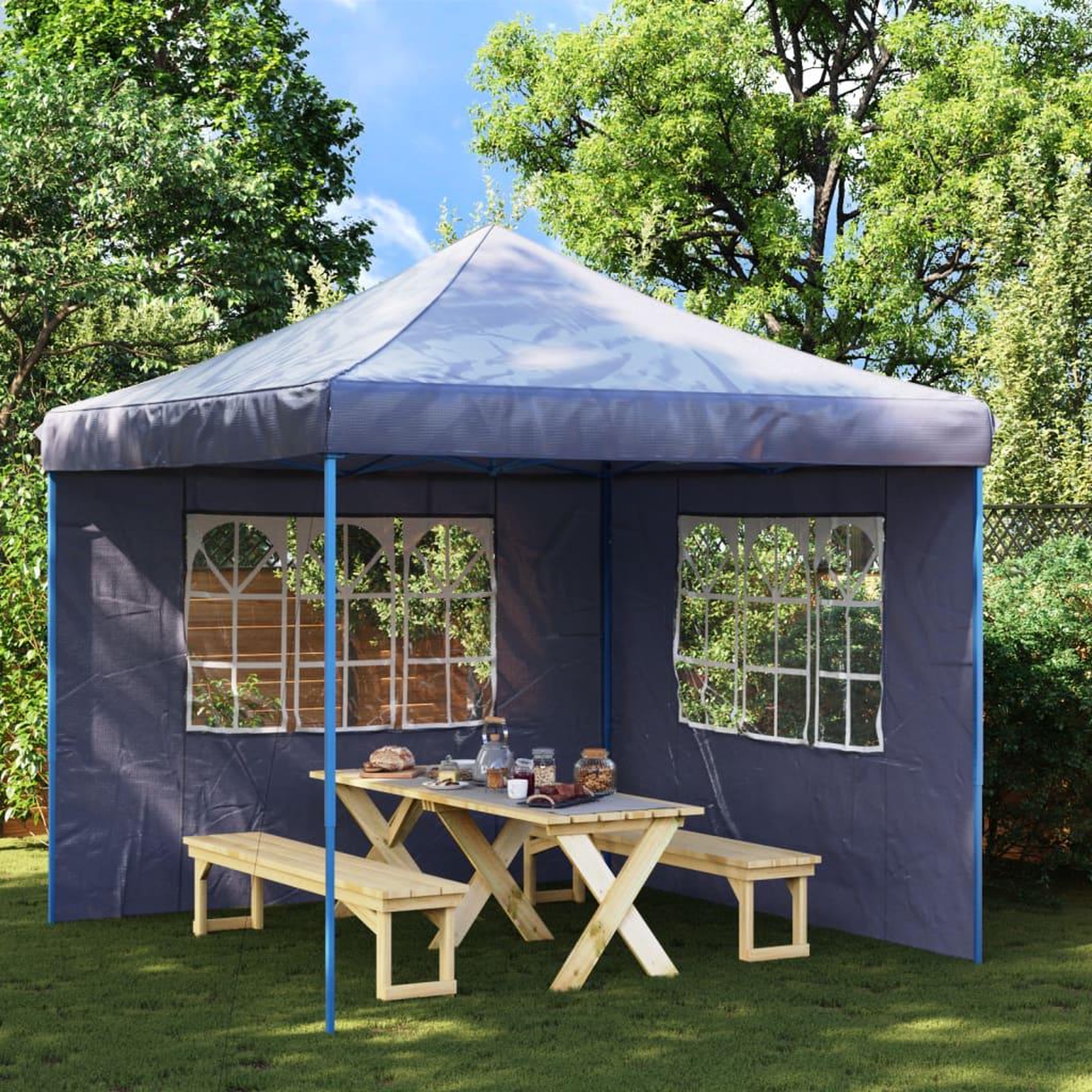 Voir la diapositive 1 : VIDAXL Paroi de tente de reception 2 pcs avec fenetre PE Bleu