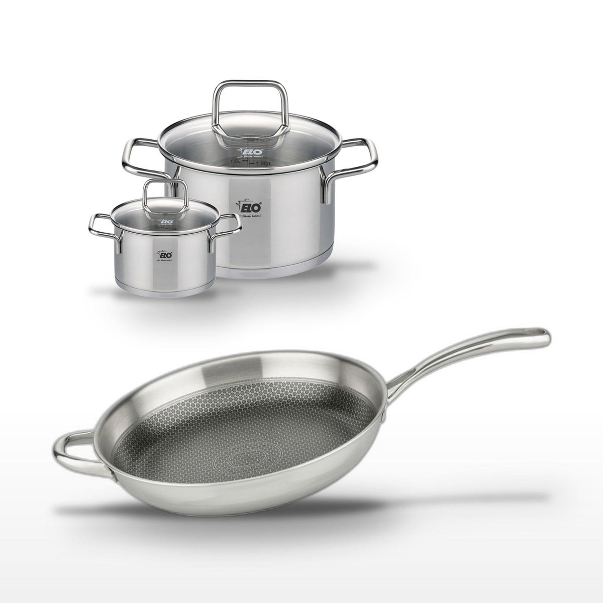 ELO Lot Poêle 32 cm & 2 Faitouts 20/12 cm Elo Relief Evolution