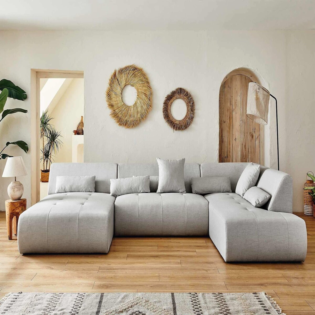 LISA DESIGN Onyx - canapé panoramique d'angle droit 7 places - en tissu