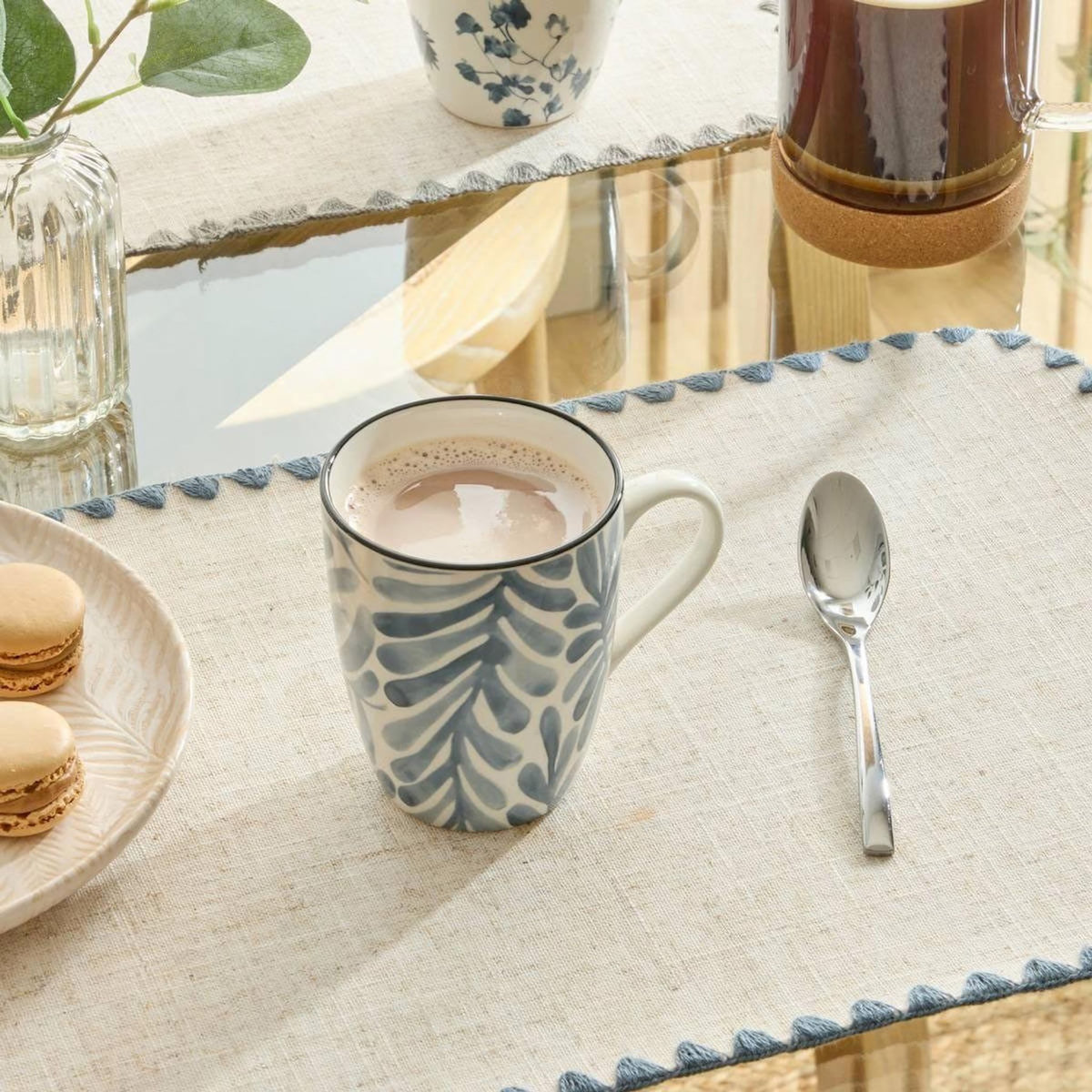 SECRET DE GOURMET Lot de 6 Mugs en Porcelaine  Umami Feuille  31cl Bleu