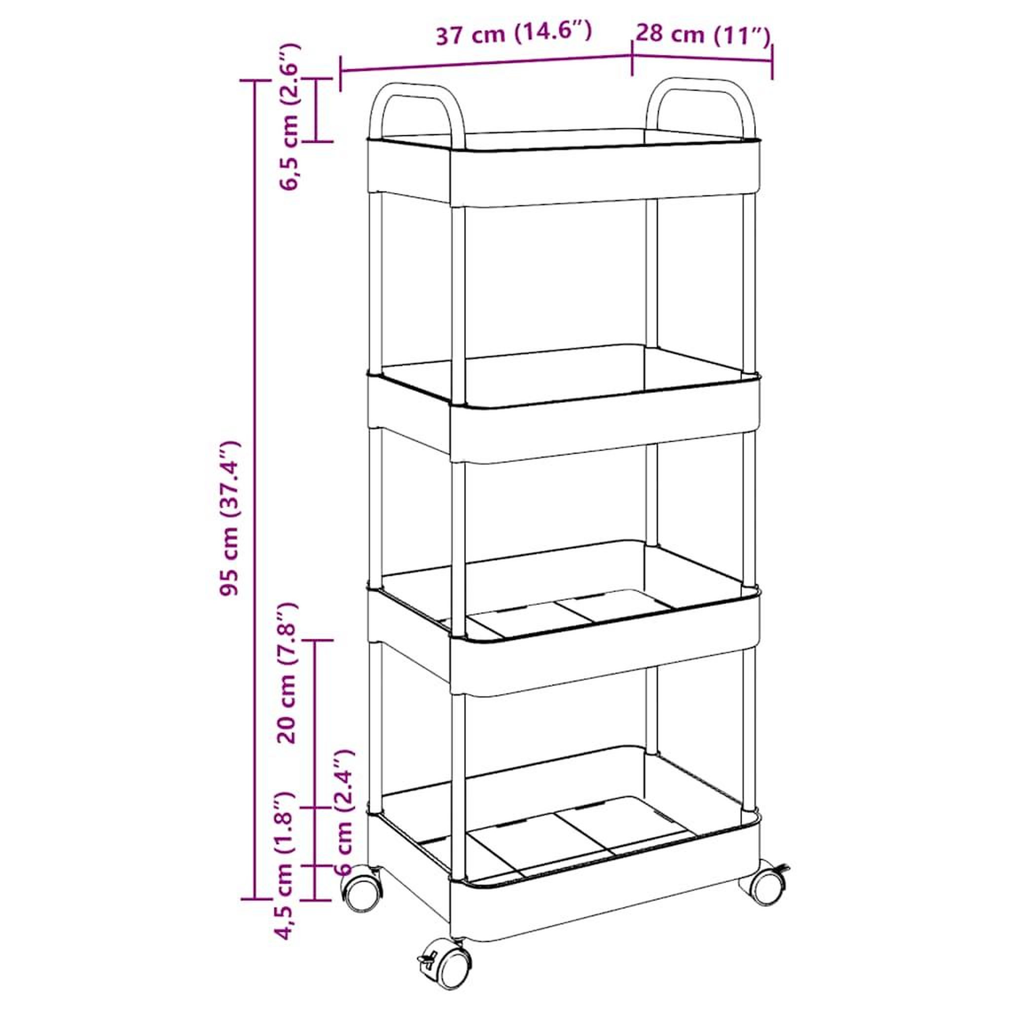Voir la diapositive 6 : VIDAXL Chariot de rangement a 4 niveaux transparent acrylique