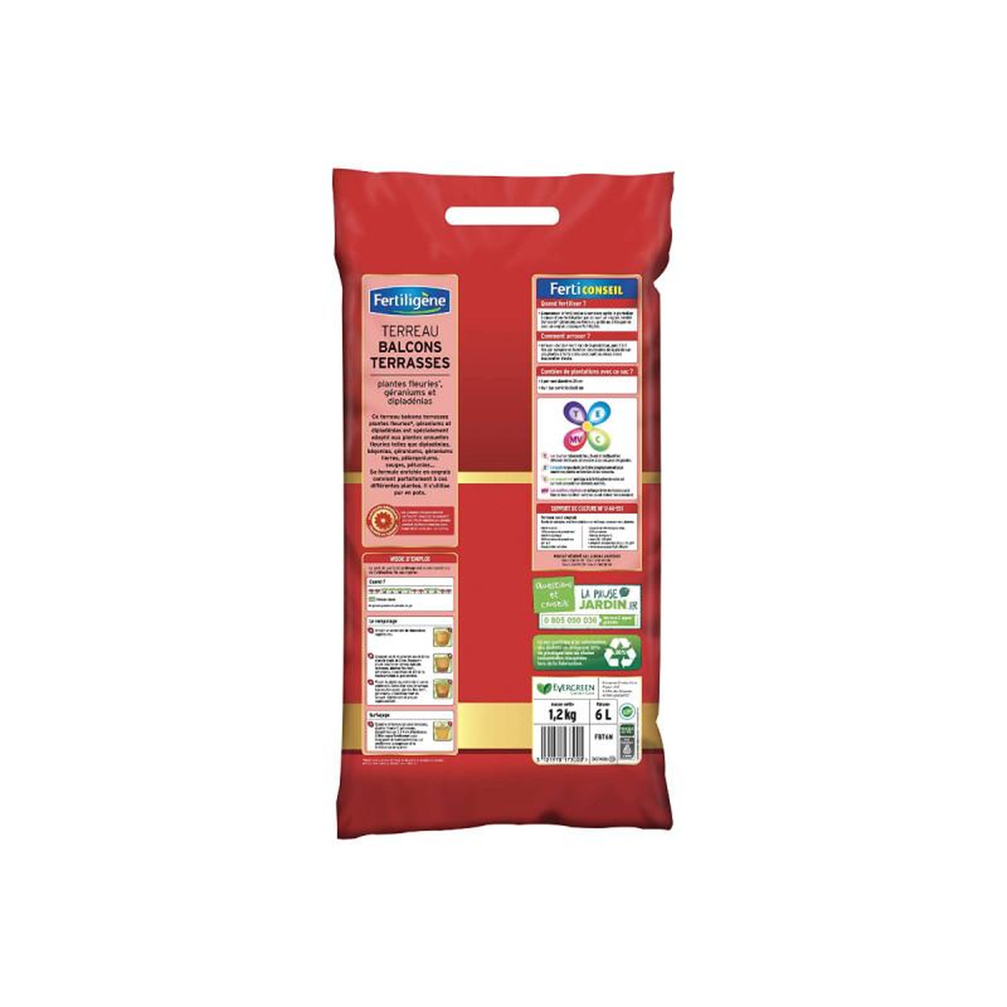 Voir la diapositive 2 : Fertiligene Terreau balcons terrasses FERTILIGÈNE - 6L