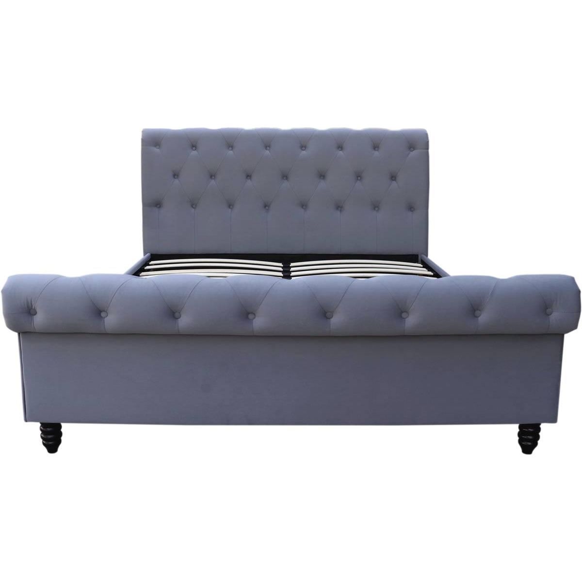 Habitat et Jardin Lit Velours  Godefroy  - 140 x 190 cm - Gris