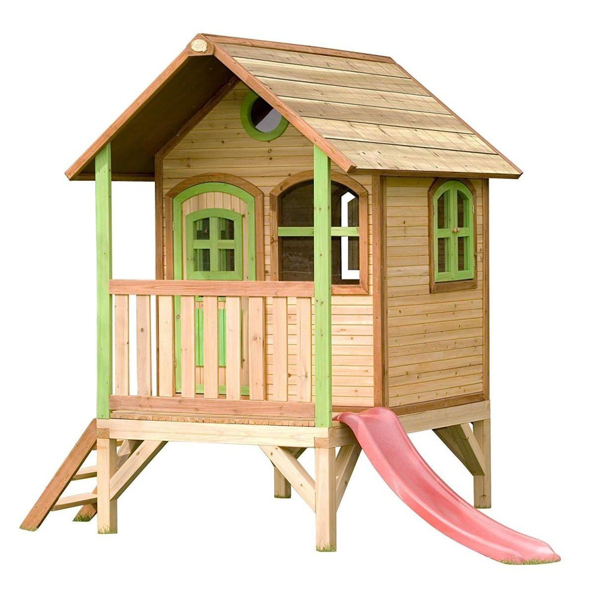 Axi House AXI Cabane enfant TOM Brun vert avec toboggan Rouge