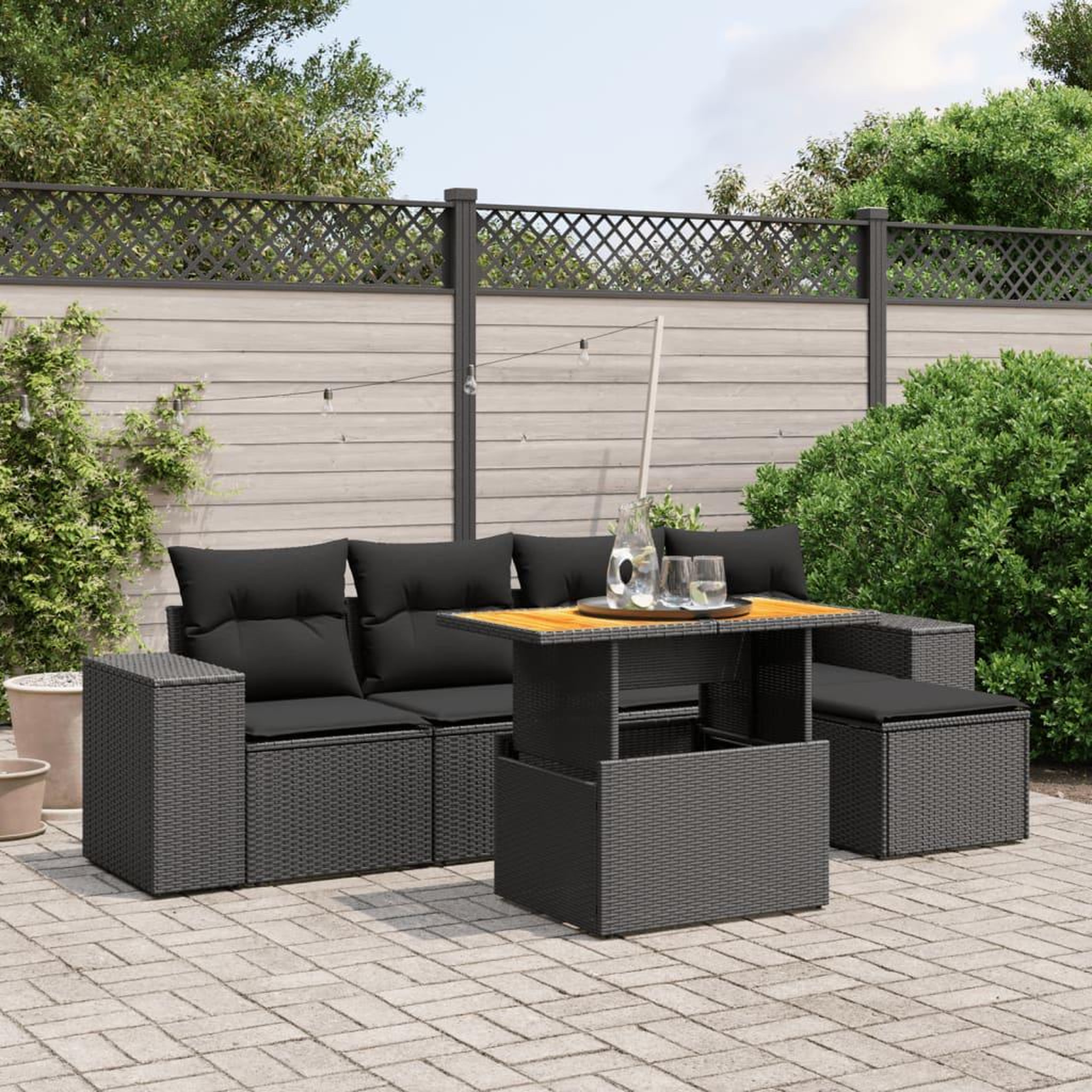 VIDAXL Salon de jardin 6 pcs avec coussins noir resine tressee