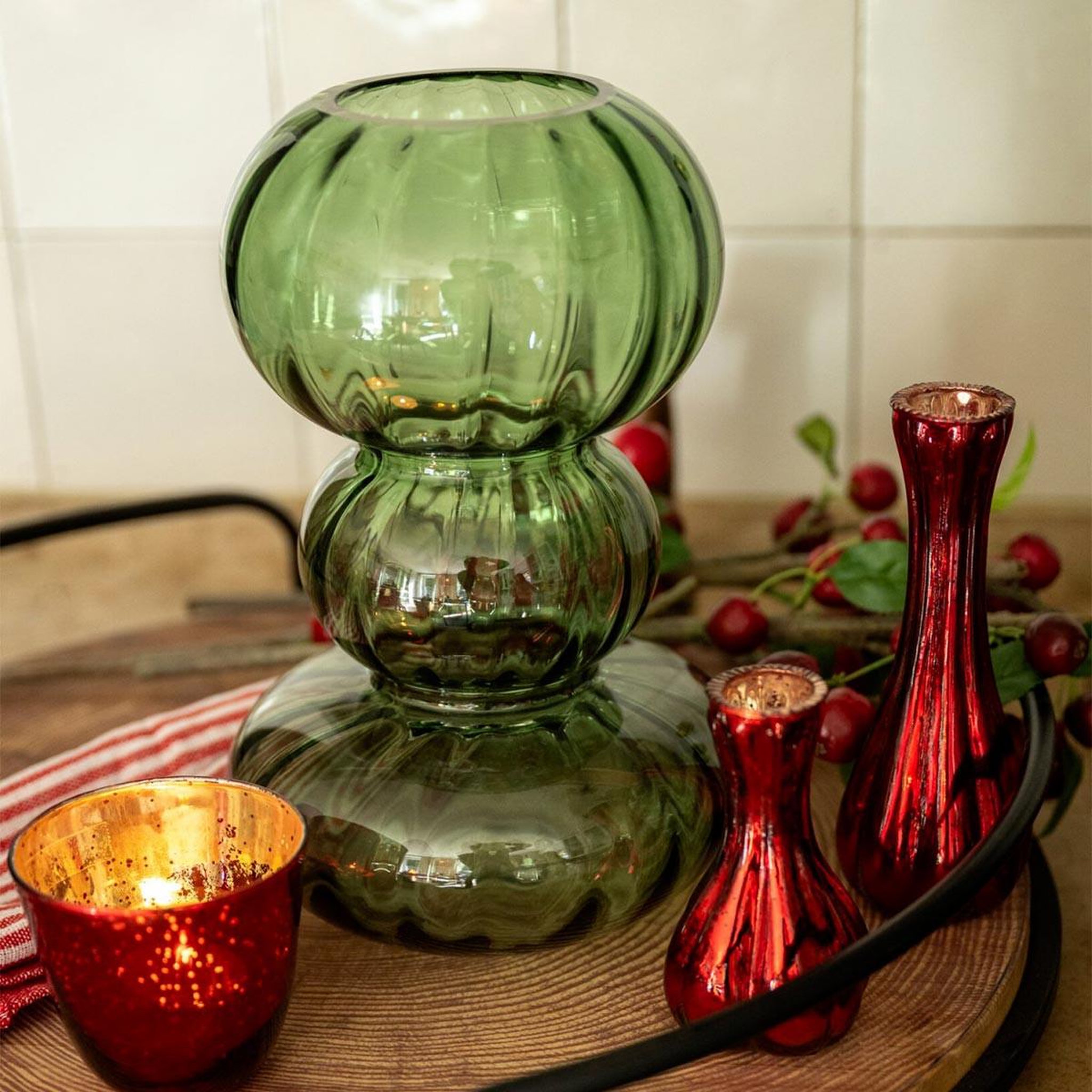 Voir la diapositive 3 : J-LINE Vase bulle en verre  rosalie  27cm vert