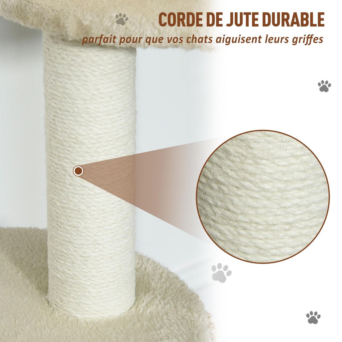 PAWHUT Arbre à chats style cosy chic griffoirs jute naturelle niche plateforme peluche courte bicolore beige café