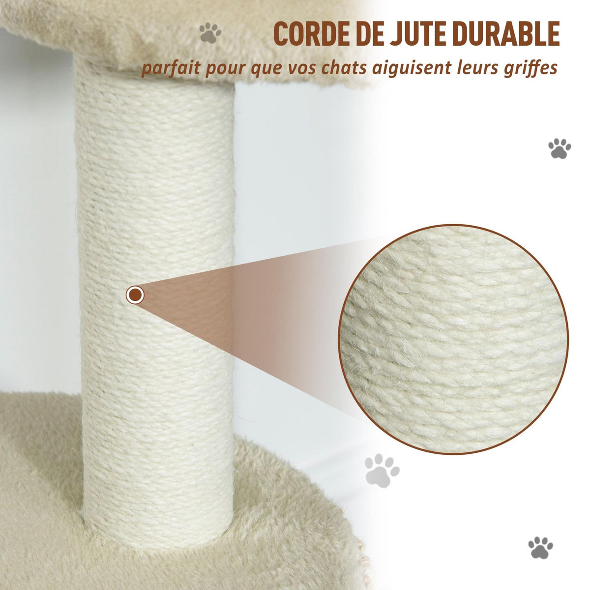 PAWHUT Arbre à chats style cosy chic griffoirs jute naturelle niche plateforme peluche courte bicolore beige café