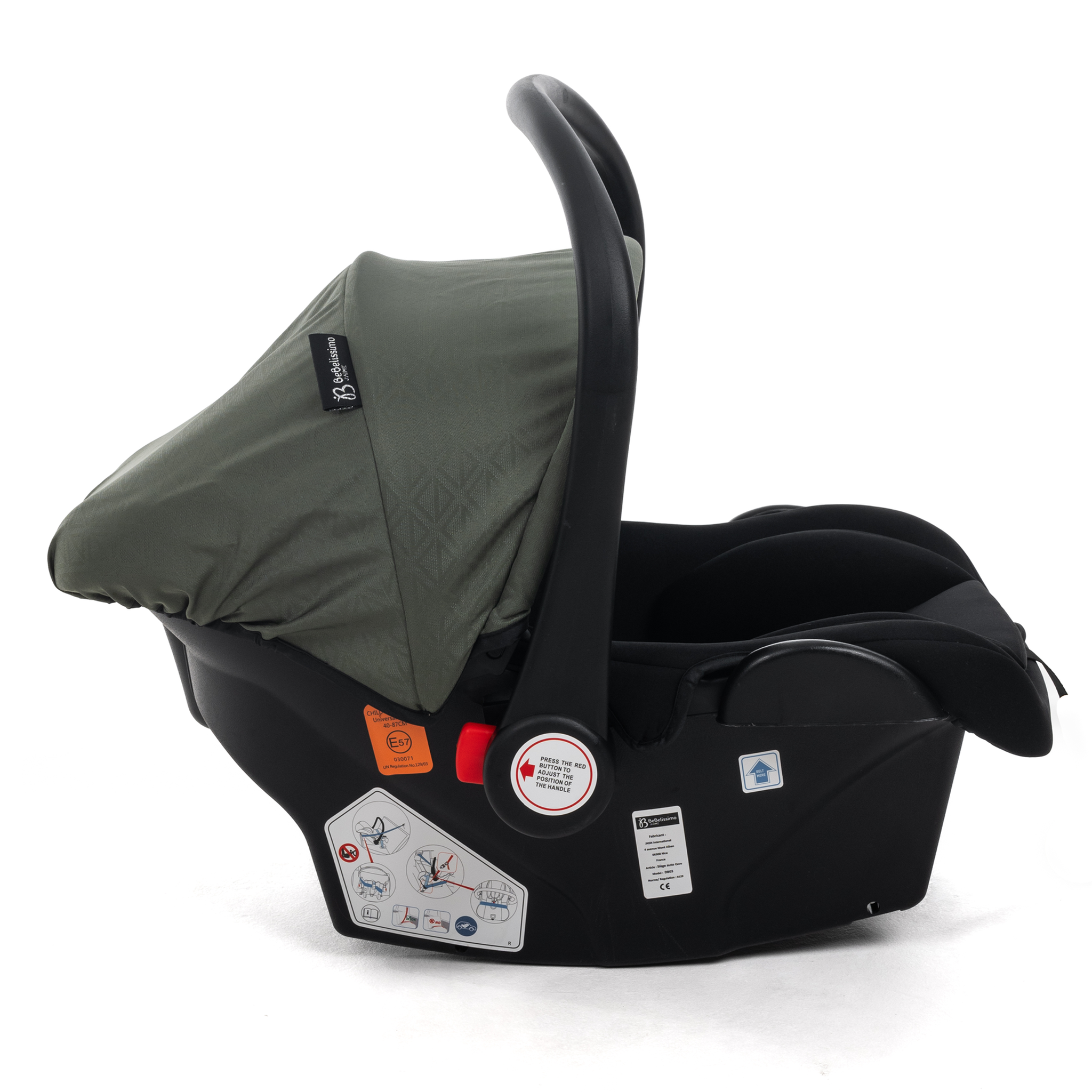 Voir la diapositive 5 : BEBELISSIMO Poussette combinée trio 3 en 1 - siège auto 0+ CAVO – nacelle – dès la naissance – jusqu'à 22kg  - vert