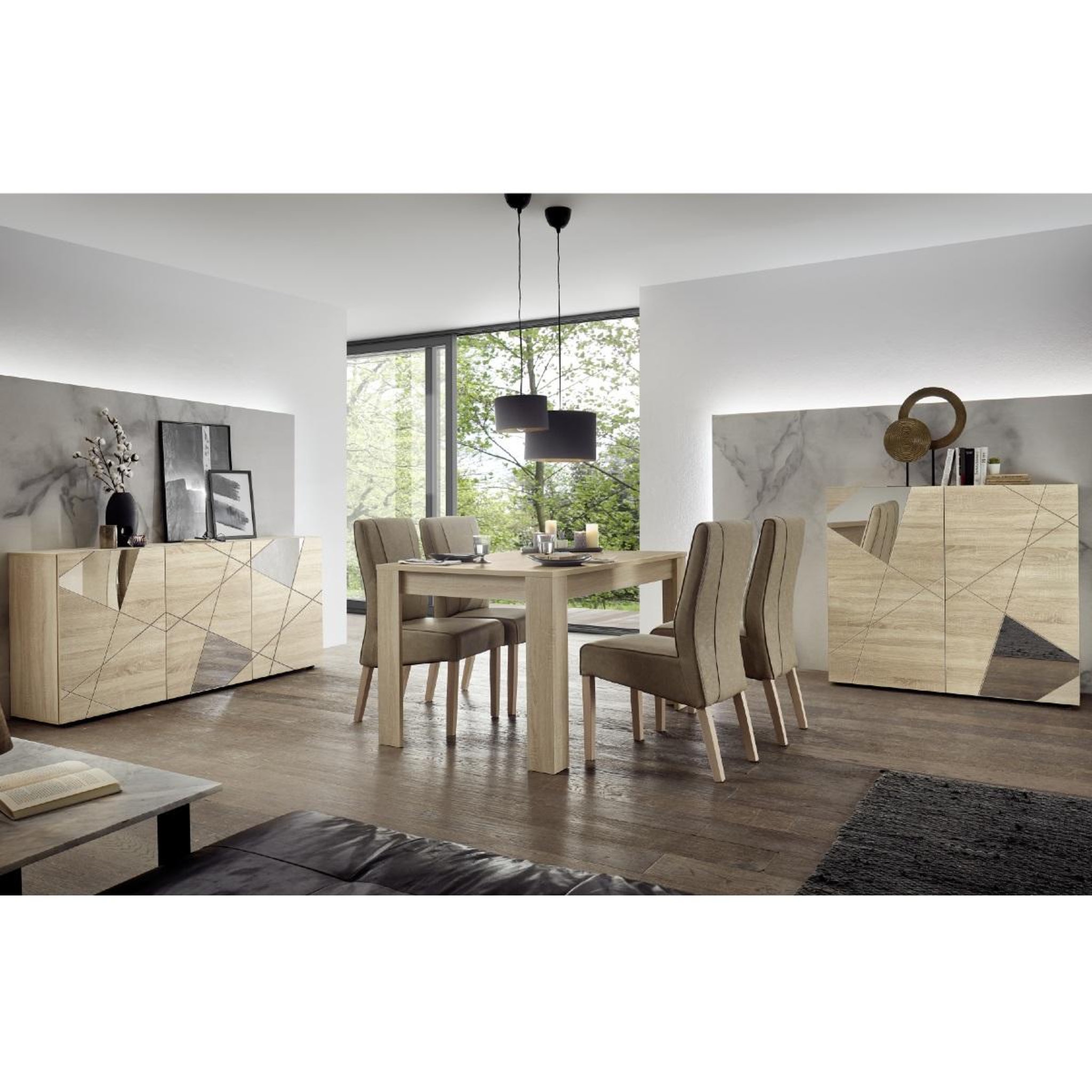 JLC KREATION Salle à manger complète moderne coloris chêne clair ANTONIA