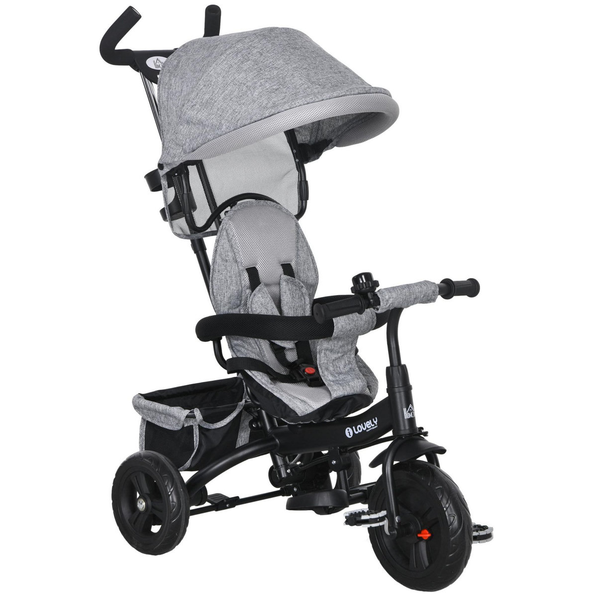 HOMCOM Tricycle enfant évolutif pare-soleil pliable canne télescopique amovible acier gris